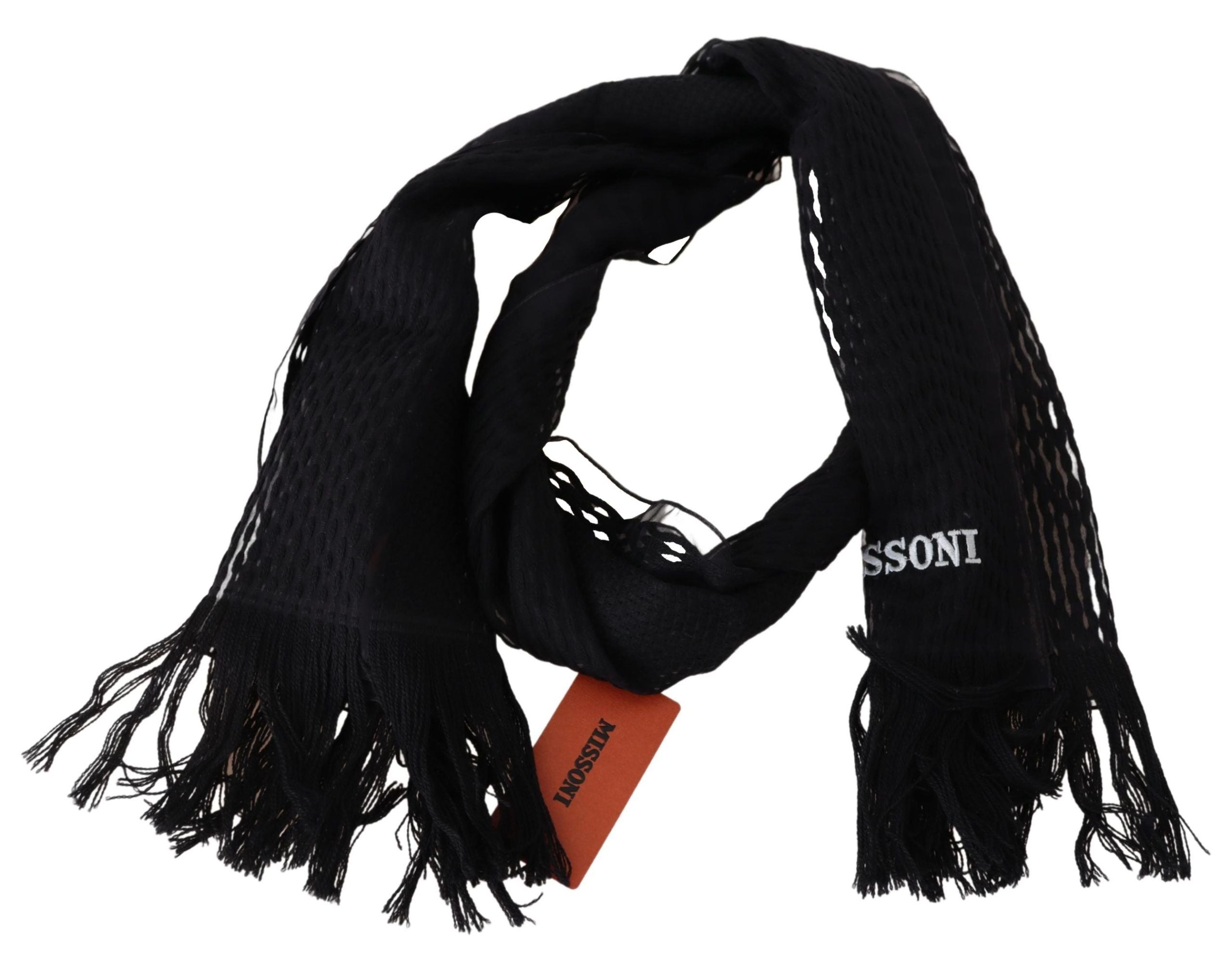 Elegant Wool Silk Unisex Black Scarf - ventzia
