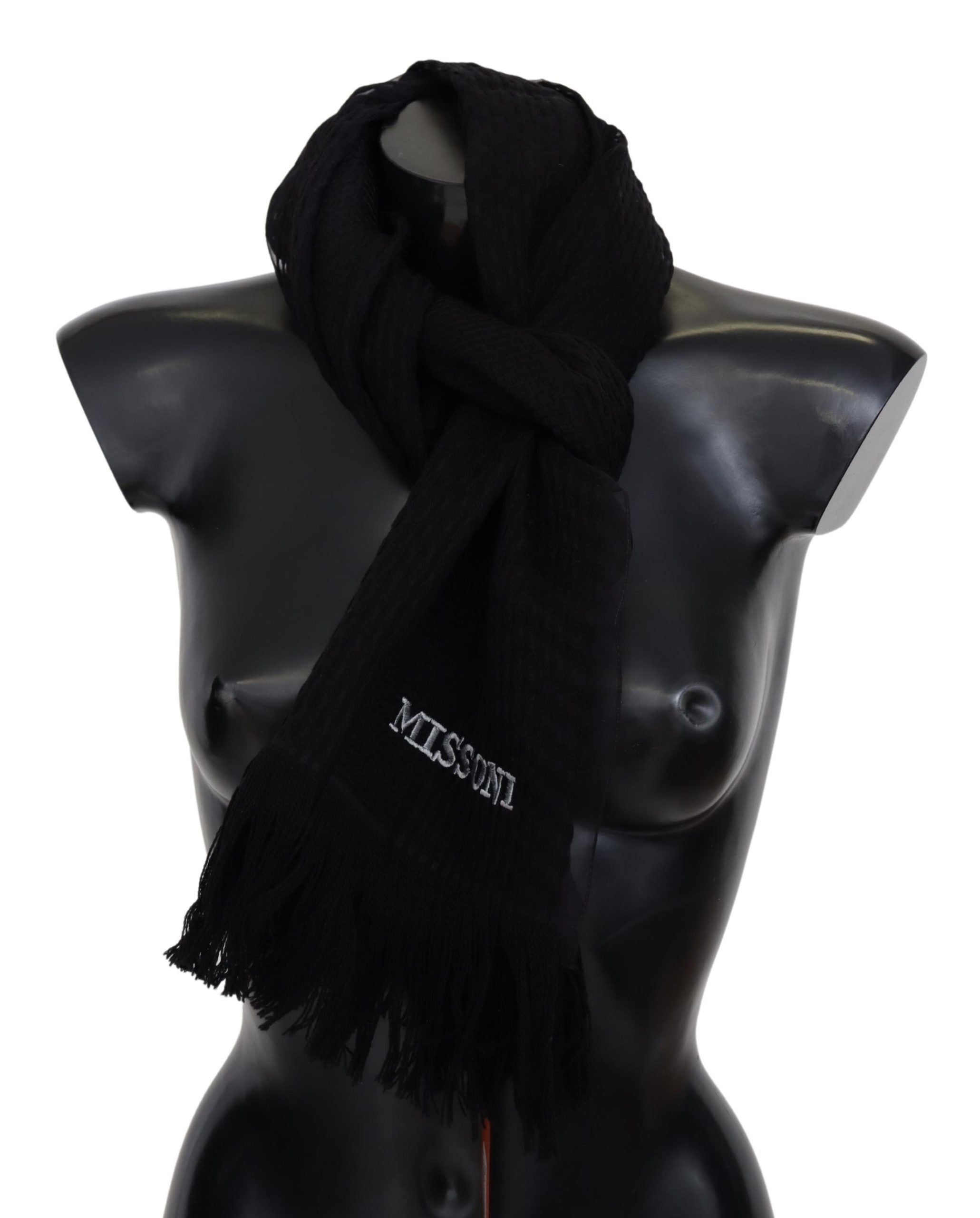 Elegant Wool Silk Unisex Black Scarf - ventzia
