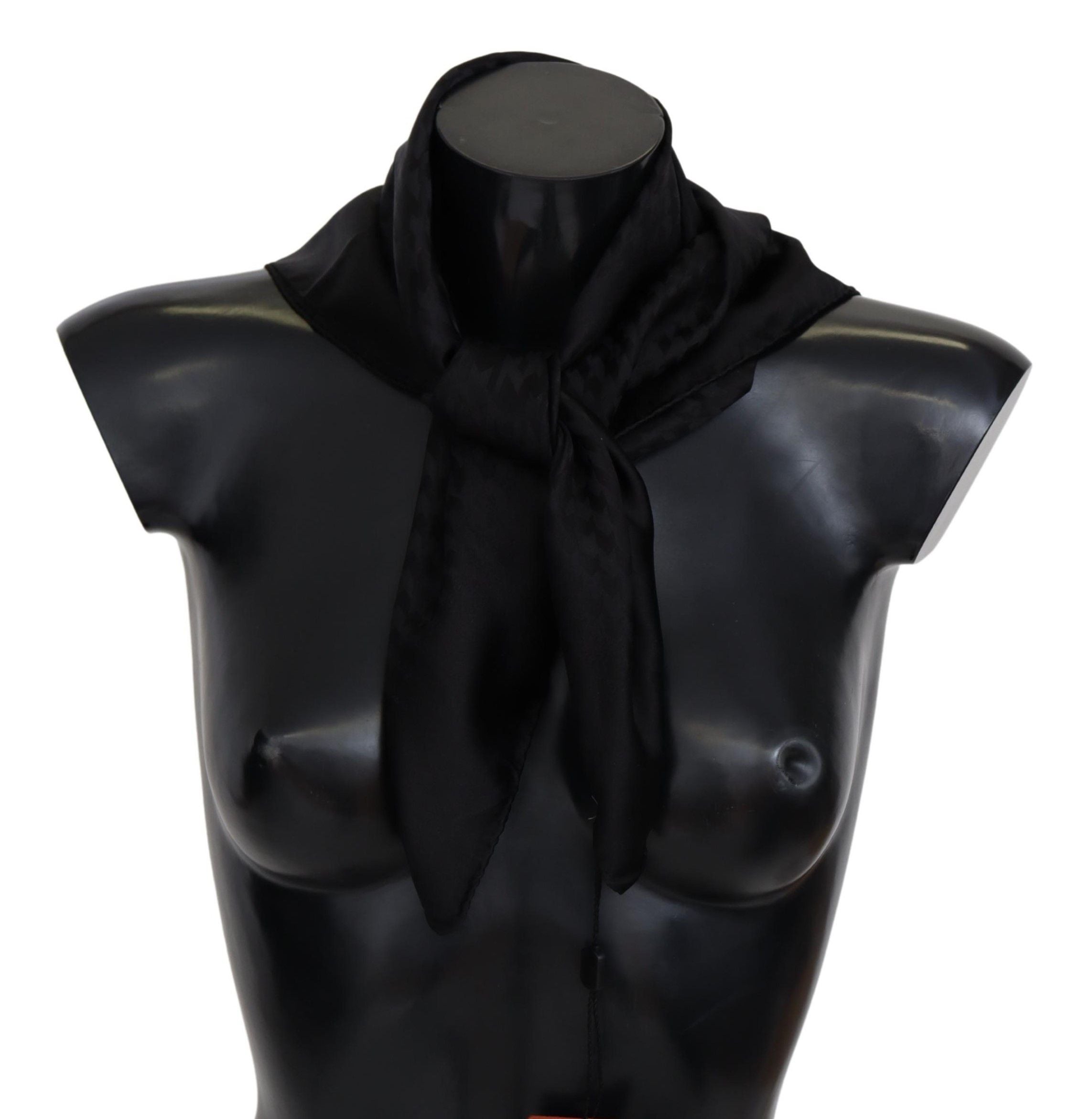 Elegant Black Wool Scarf with Embroidered Logo - ventzia