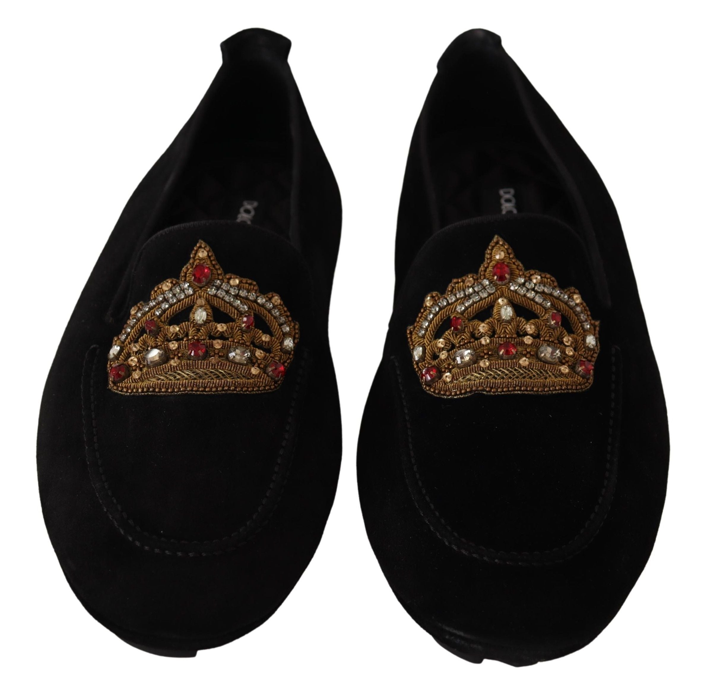Elegant Black Leather Loafer Slides with Gold Embroidery - ventzia