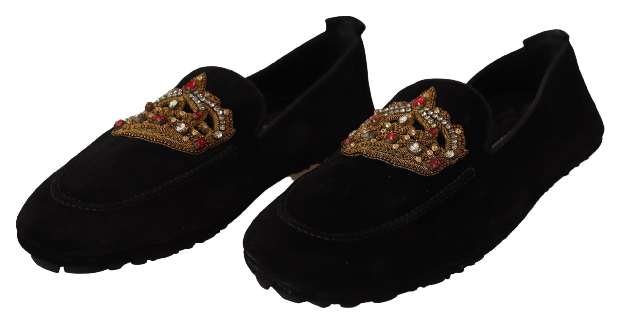 Elegant Black Leather Loafer Slides with Gold Embroidery - ventzia