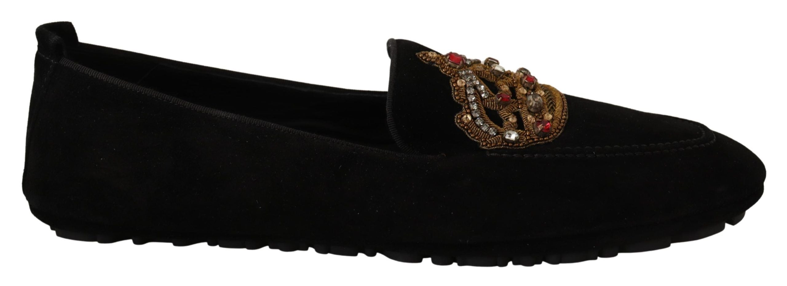 Elegant Black Leather Loafer Slides with Gold Embroidery - ventzia