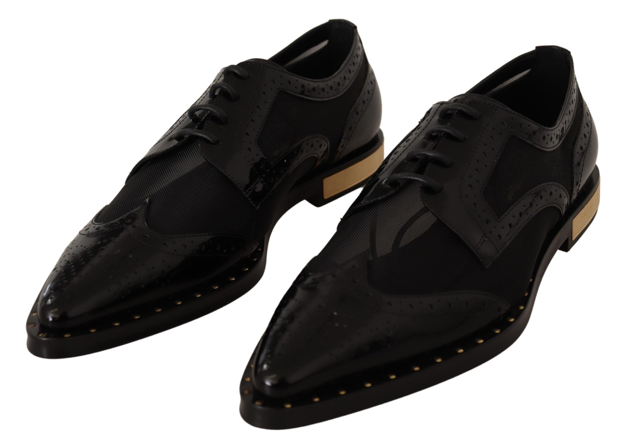 Elegant Gold-Trimmed Black Oxford Lace-Ups - ventzia