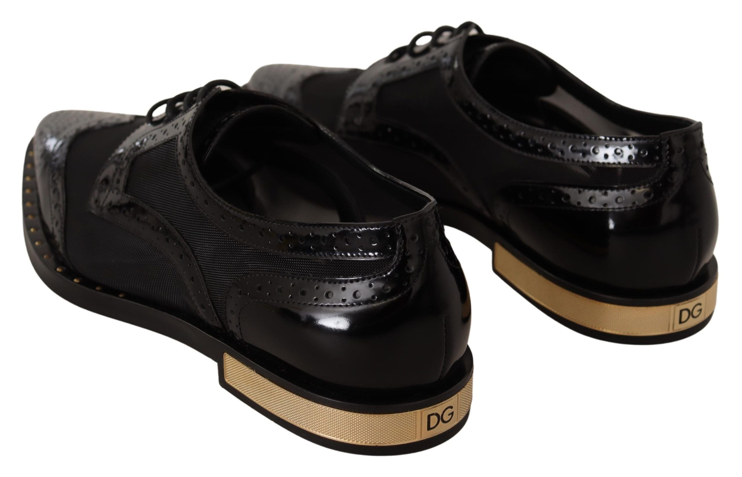 Elegant Gold-Trimmed Black Oxford Lace-Ups - ventzia