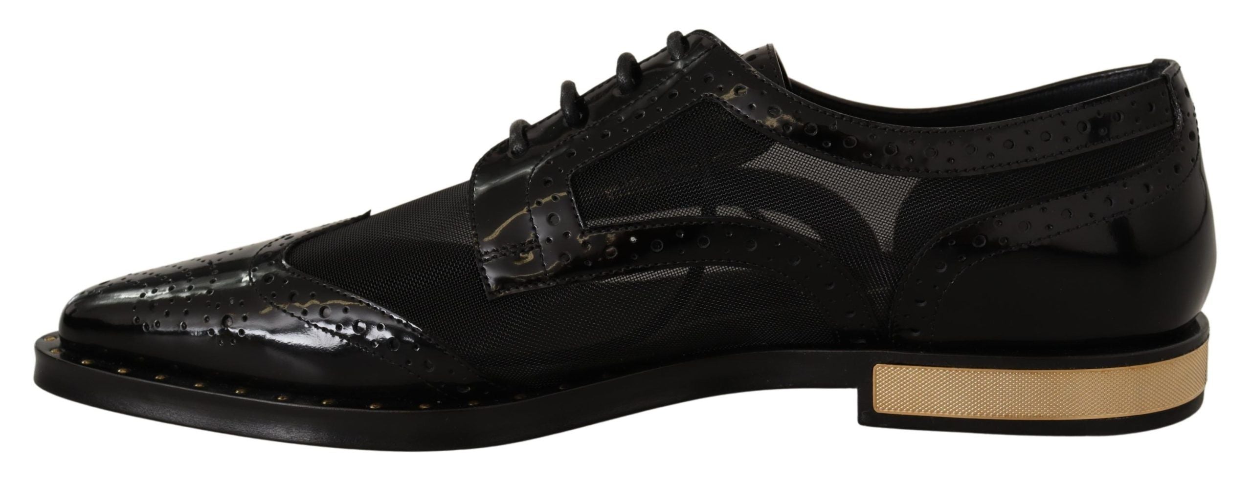 Elegant Gold-Trimmed Black Oxford Lace-Ups - ventzia