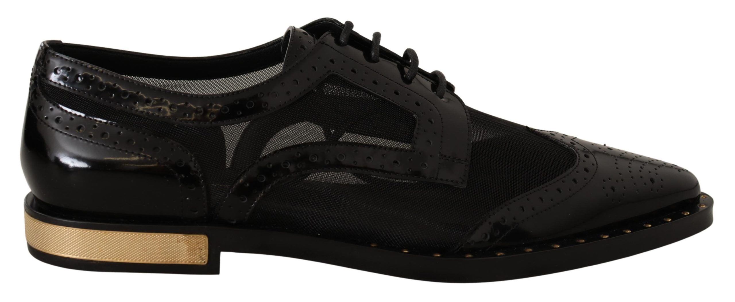 Elegant Gold-Trimmed Black Oxford Lace-Ups - ventzia