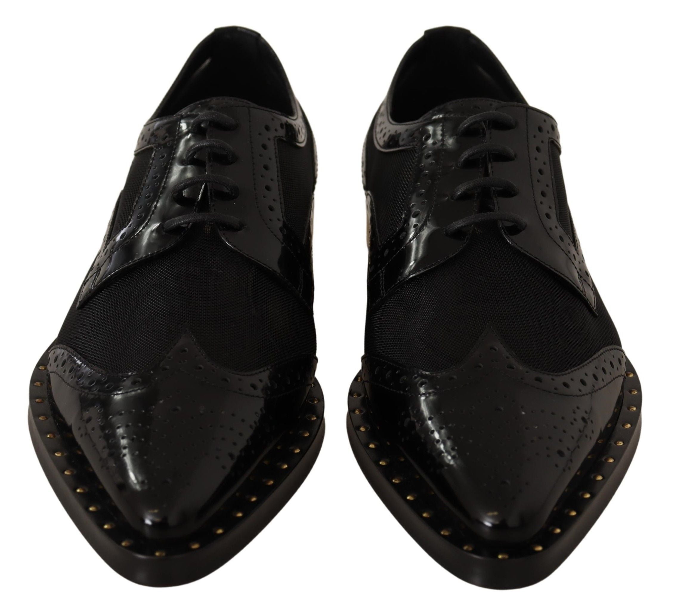 Elegant Gold-Trimmed Black Oxford Lace-Ups - ventzia