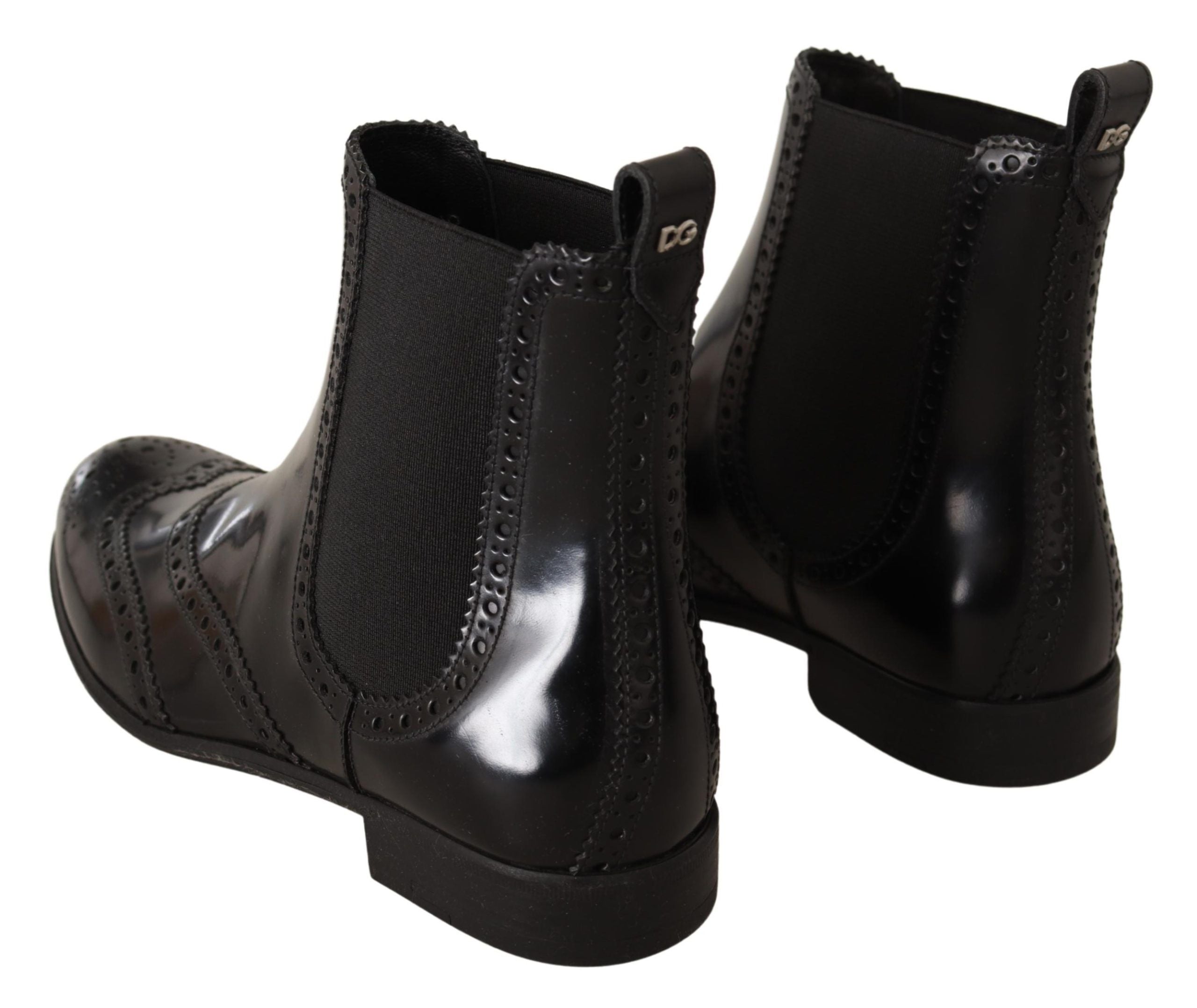 Elegant Black Ankle Wingtip Oxford Boots - ventzia