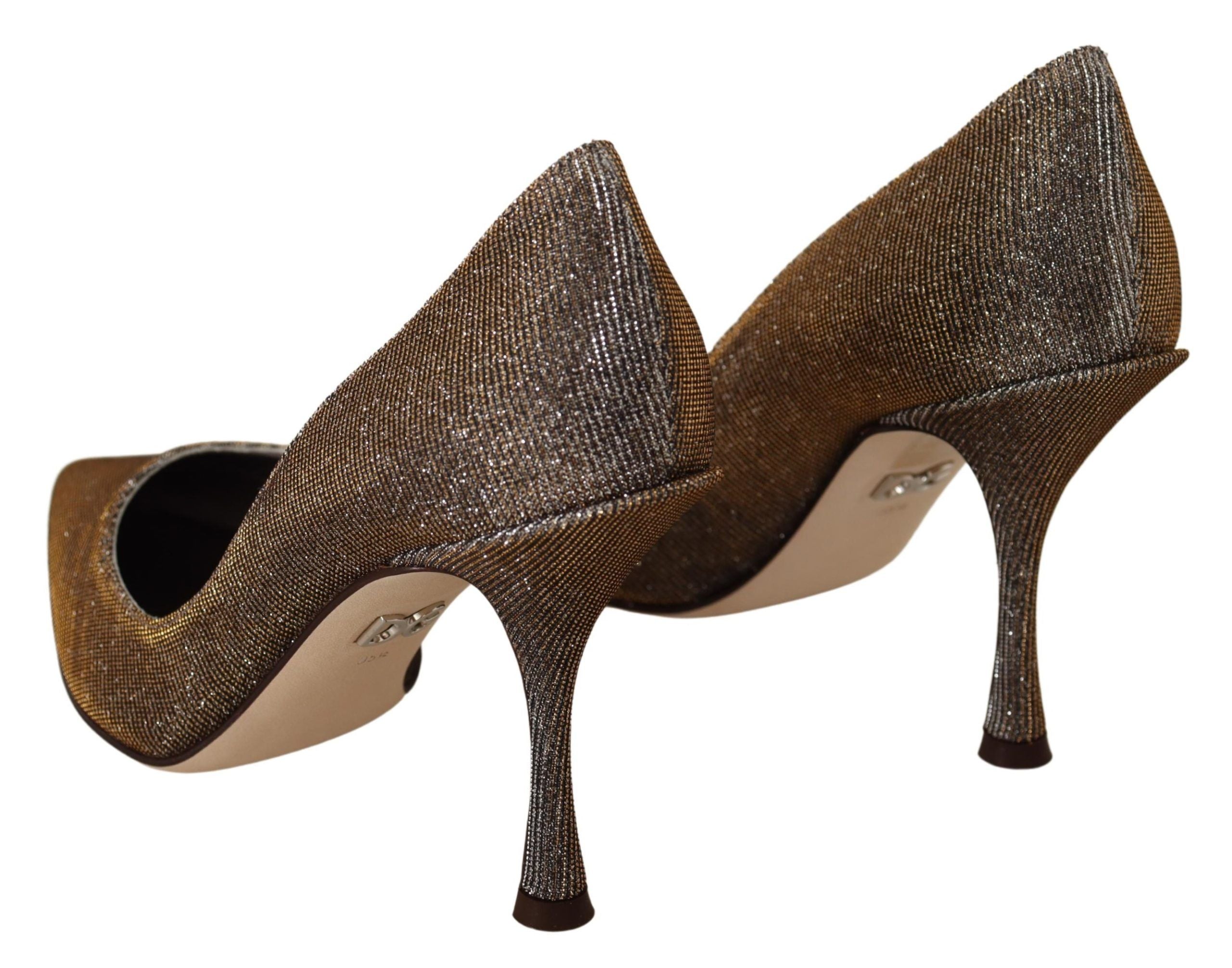 Gold Silver Fabric Heels Pumps Shoes - ventzia