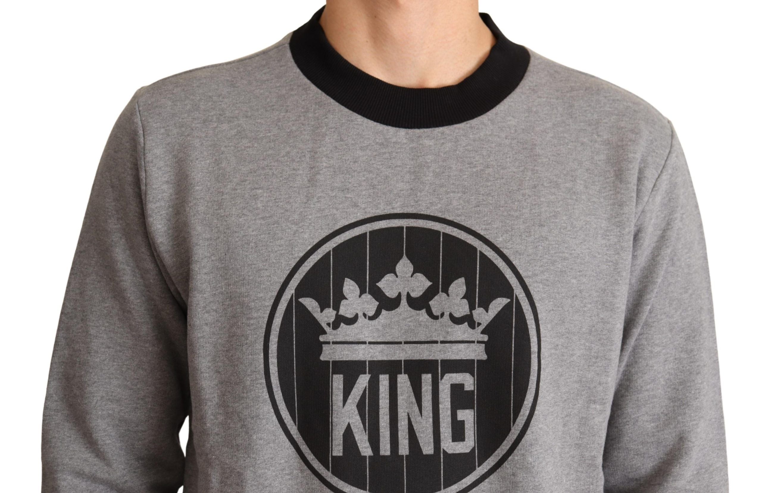 Elegant Gray Crown Motif Crewneck Sweater - ventzia