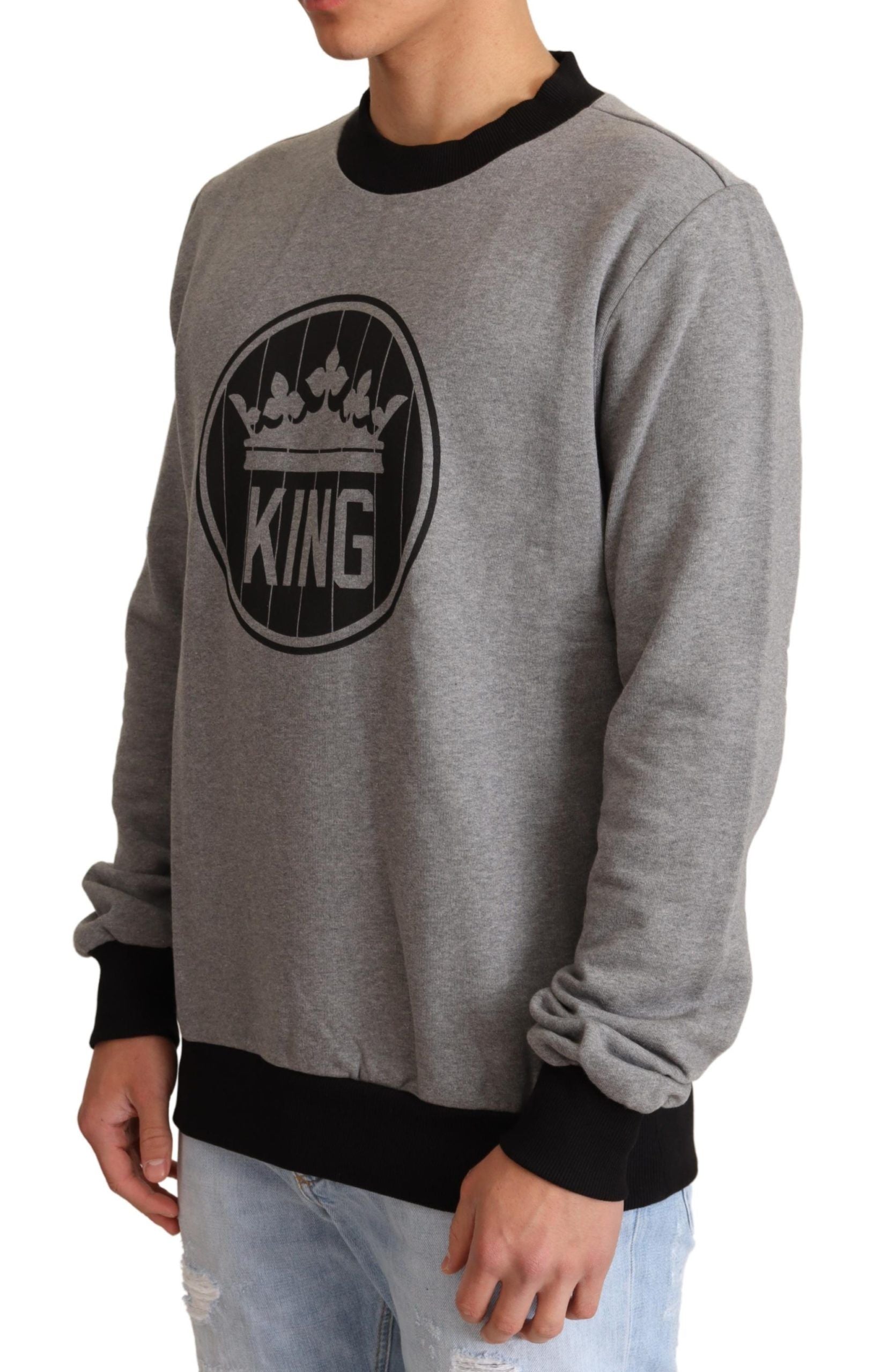Elegant Gray Crown Motif Crewneck Sweater - ventzia