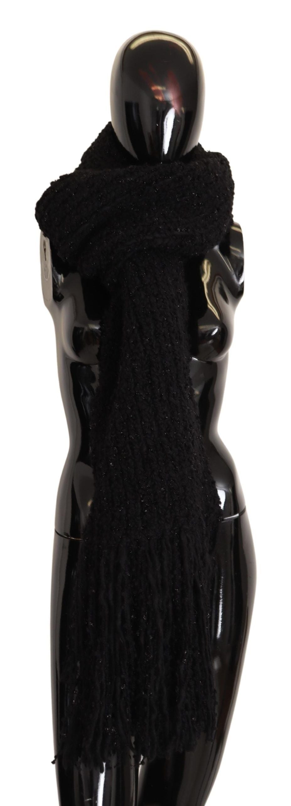 Elegant Black Wool-Blend Designer Scarf - ventzia
