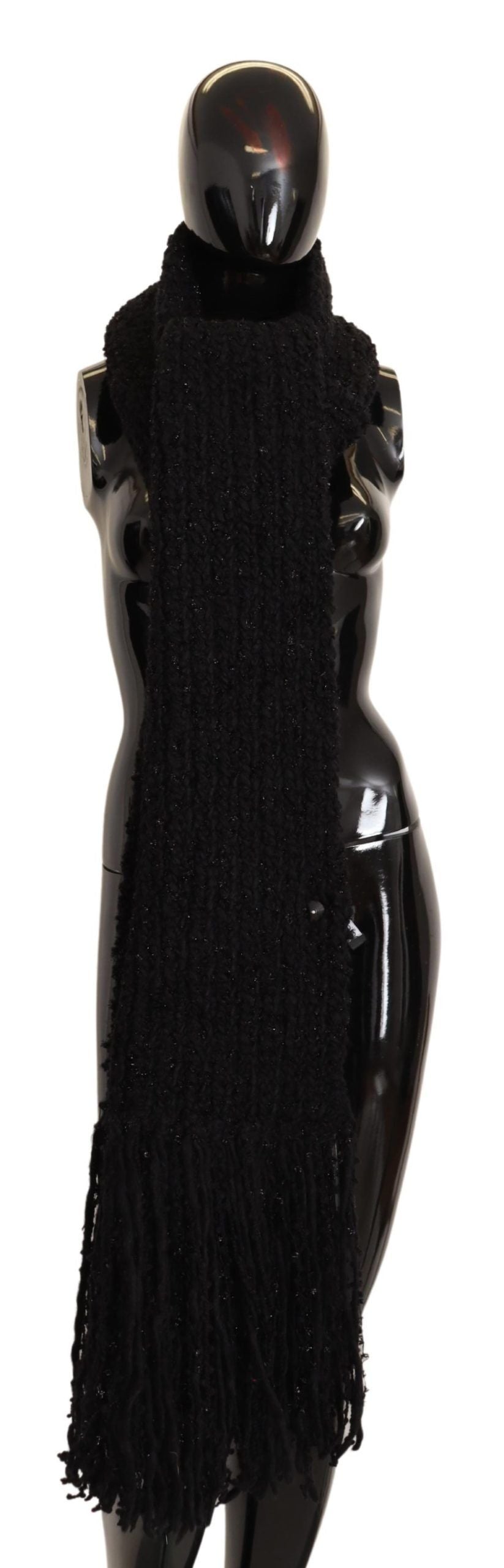 Elegant Black Wool-Blend Designer Scarf - ventzia