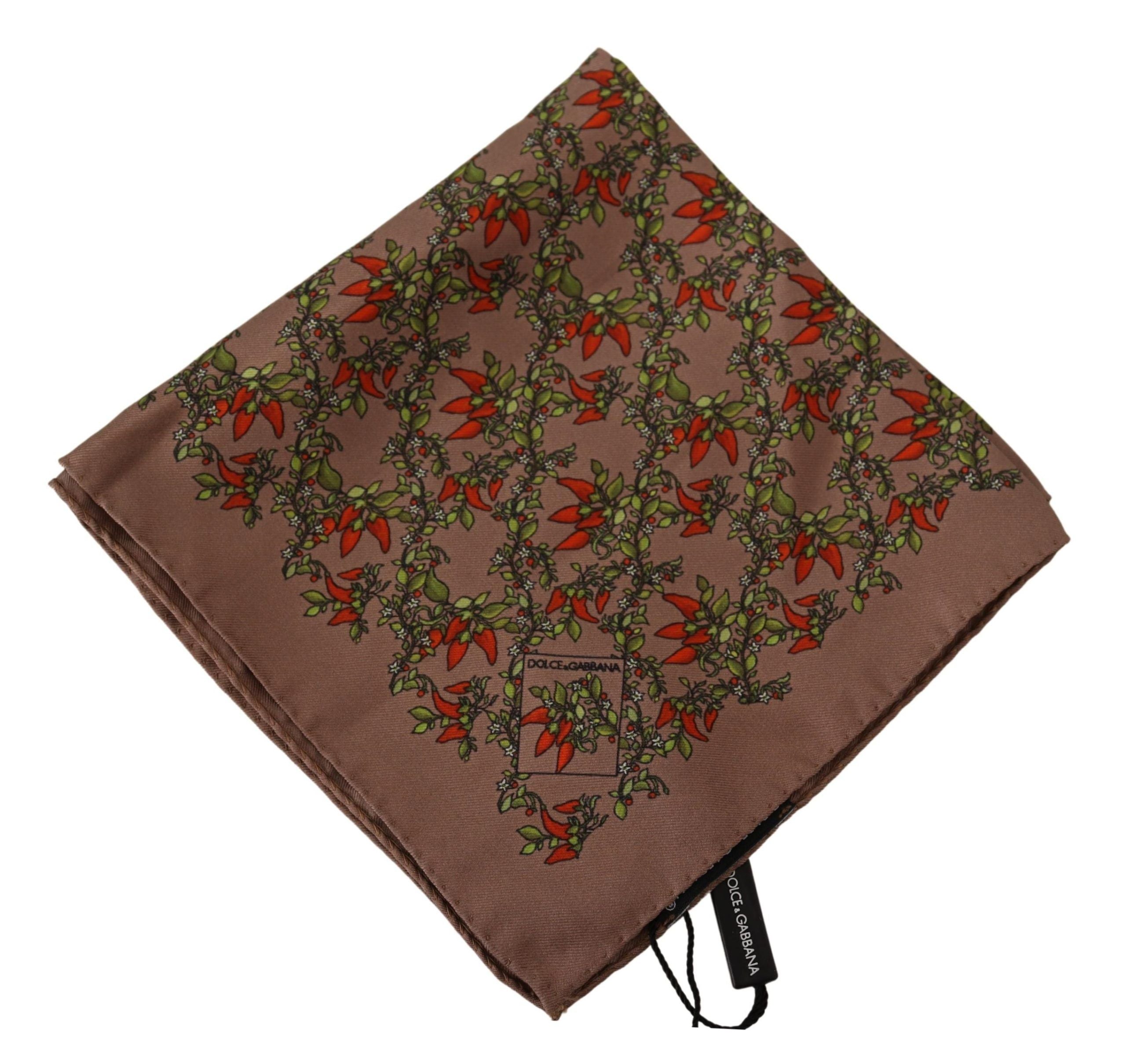 Elegant Brown Silk Pocket Square with Carrot Print - ventzia