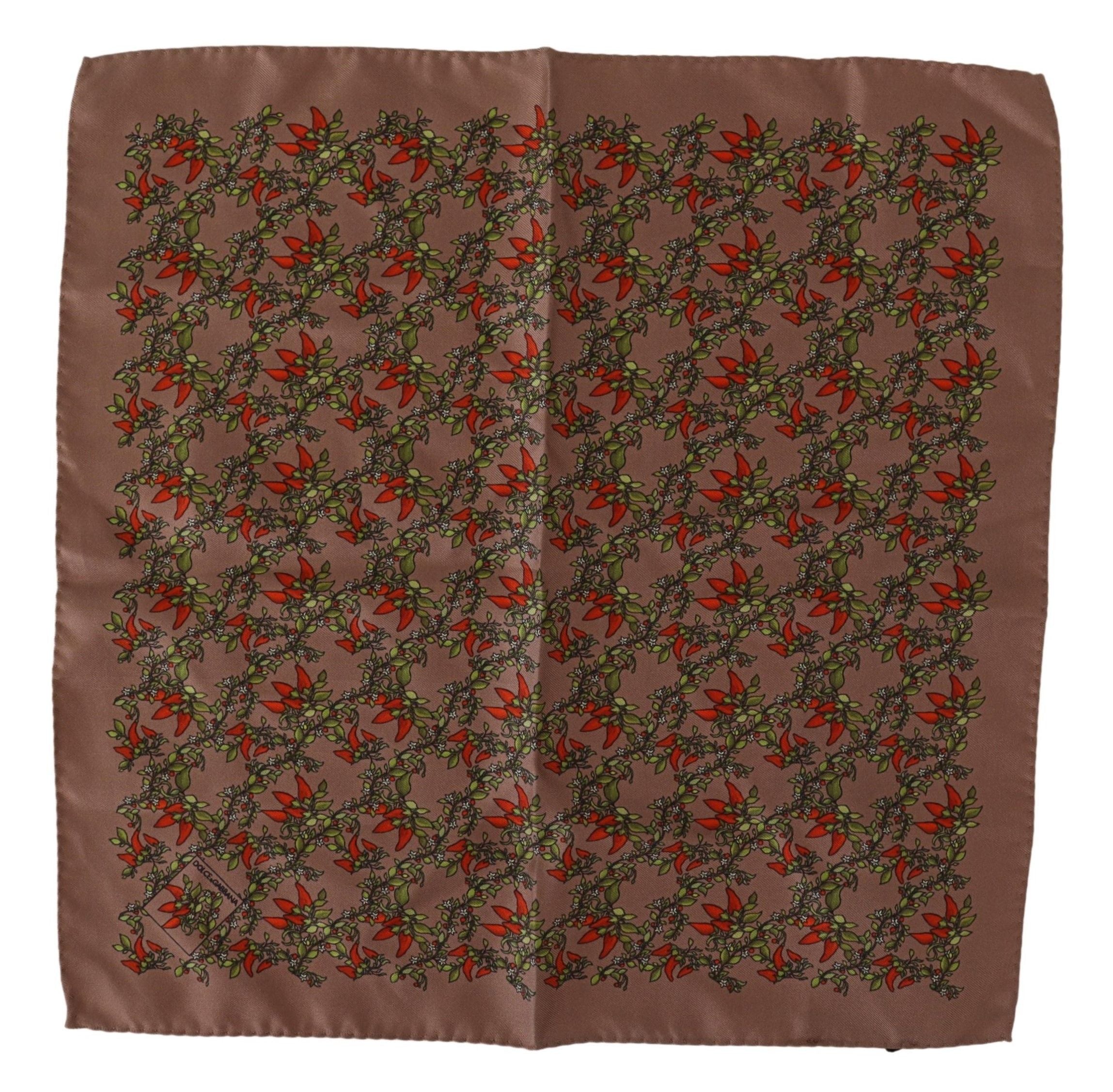 Elegant Brown Silk Pocket Square with Carrot Print - ventzia