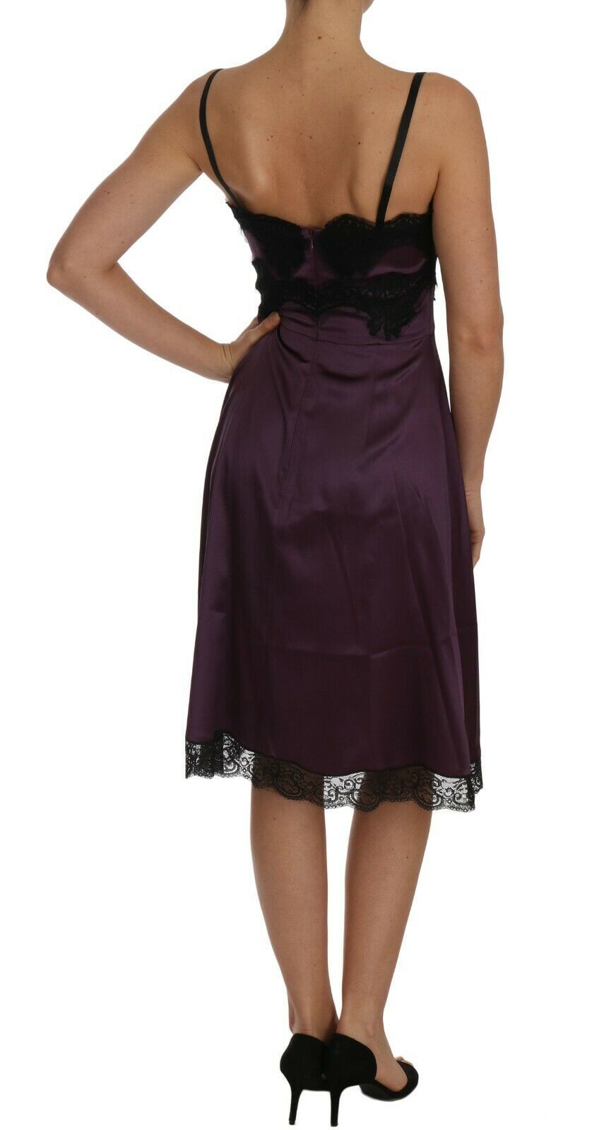 Elegant Purple Silk Lace Chemise Dress - ventzia