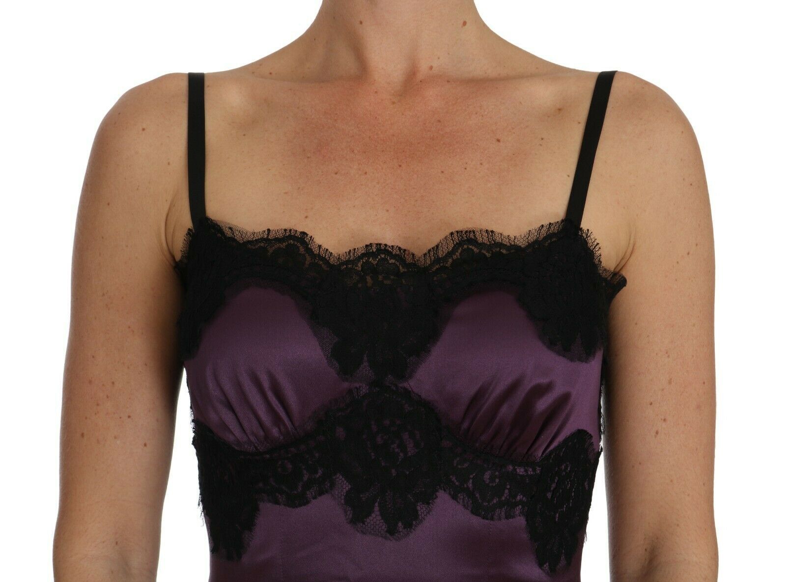 Elegant Purple Silk Lace Chemise Dress - ventzia