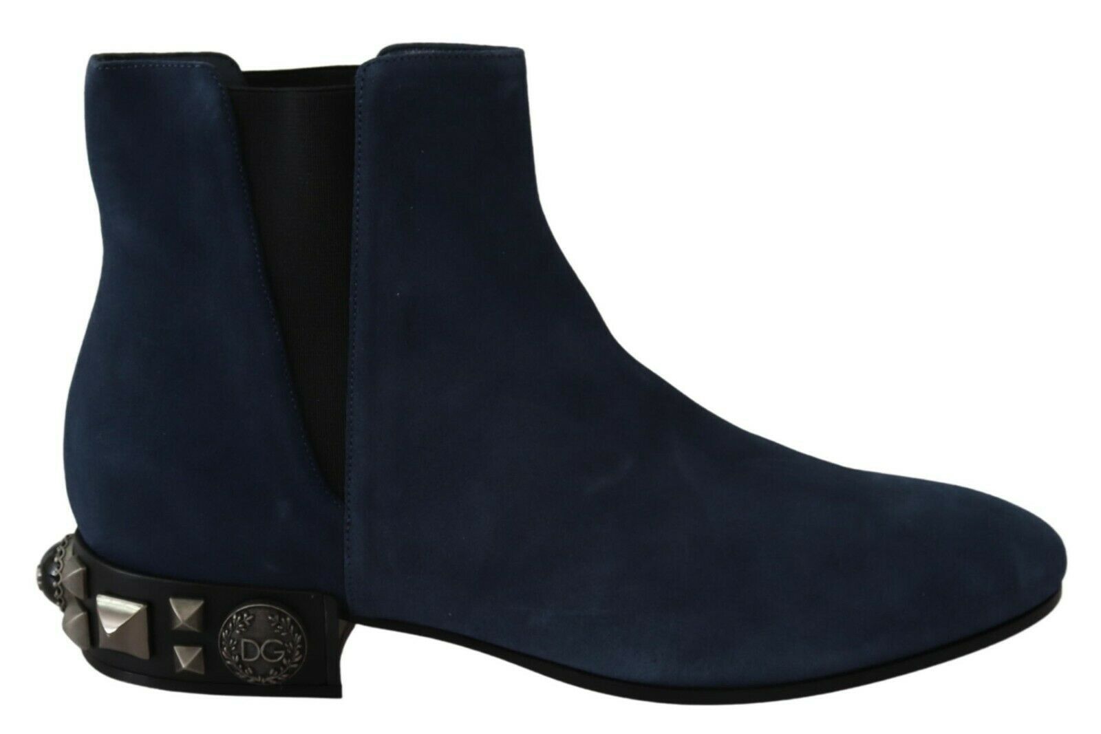 Chic Blue Suede Mid-Calf Boots with Stud Details - ventzia