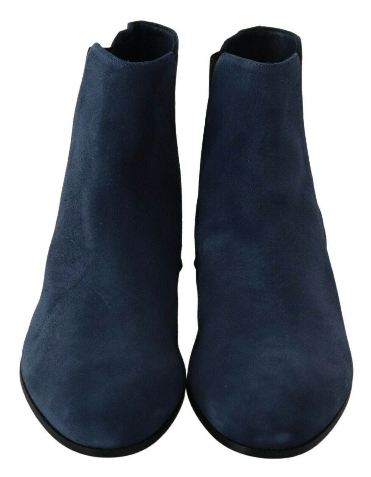 Chic Blue Suede Mid-Calf Boots with Stud Details - ventzia