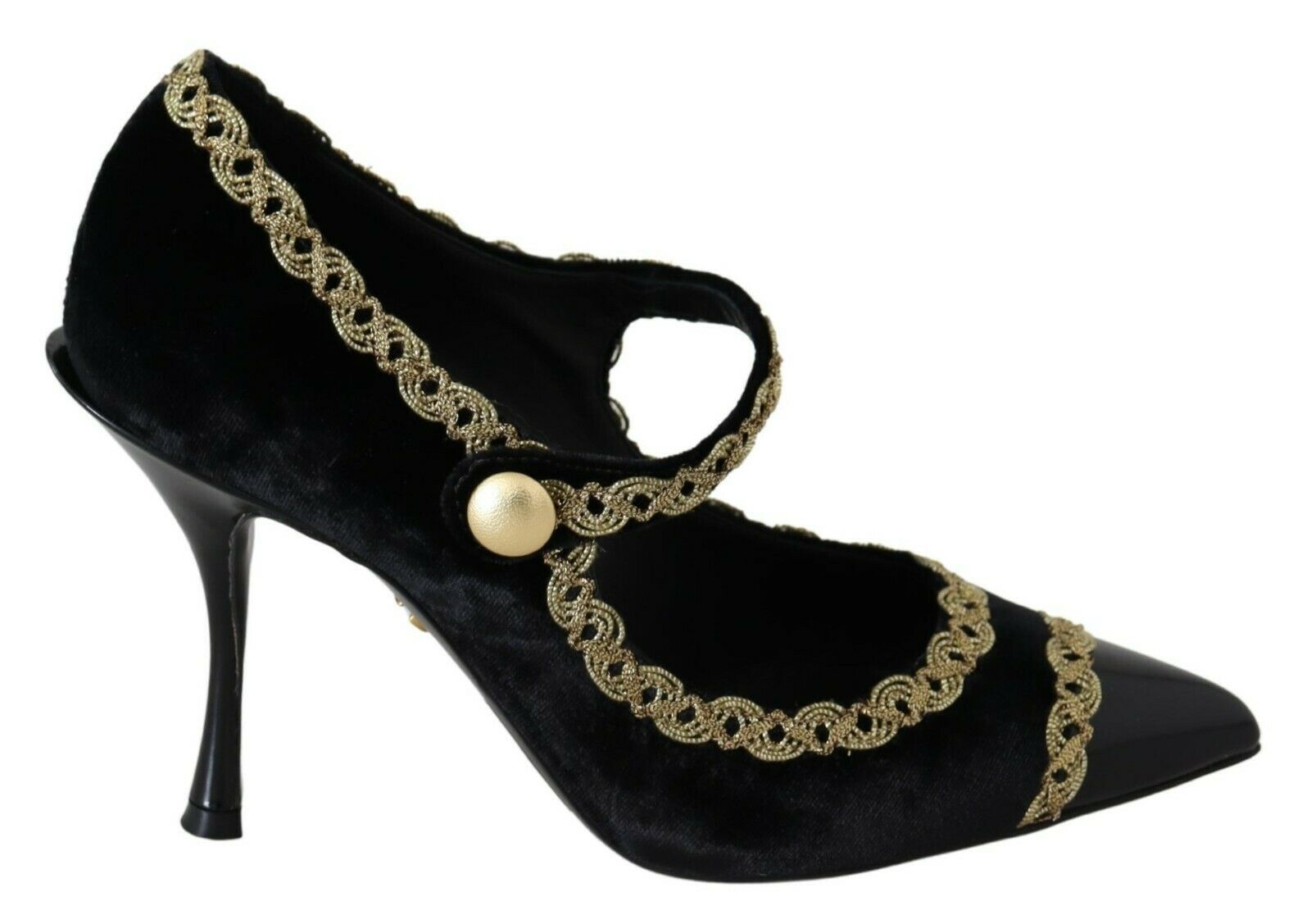Elegant Gold-Embroidered Black Velvet Pumps - ventzia