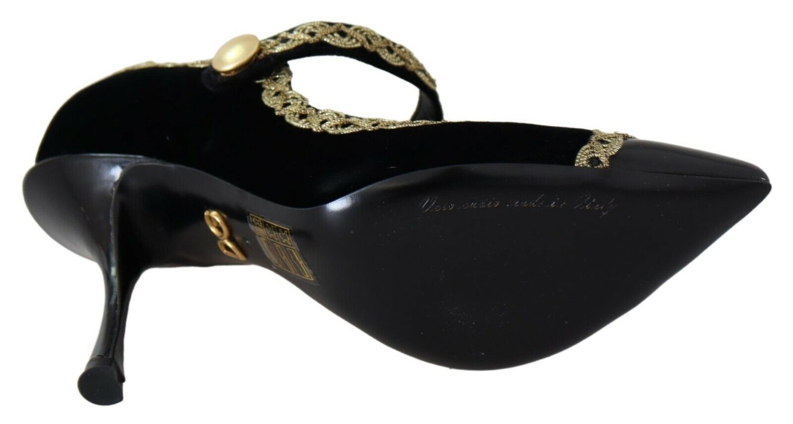 Elegant Gold-Embroidered Black Velvet Pumps - ventzia