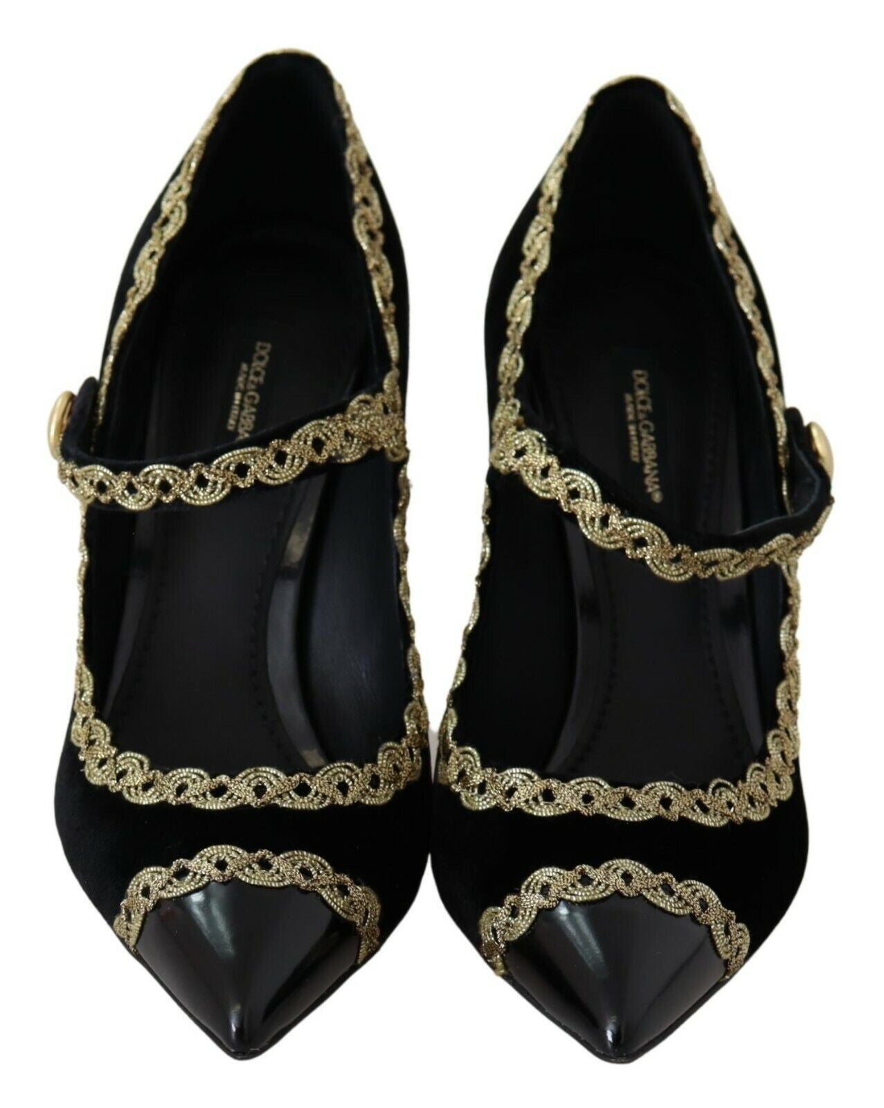 Elegant Gold-Embroidered Black Velvet Pumps - ventzia