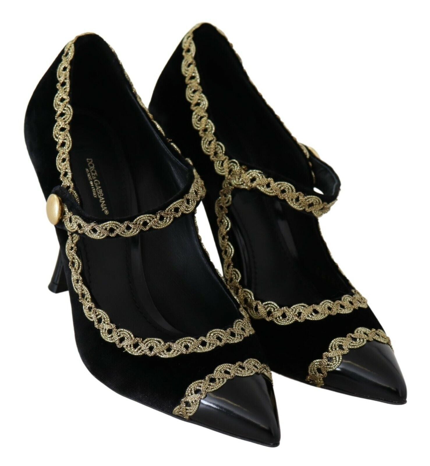 Elegant Gold-Embroidered Black Velvet Pumps - ventzia