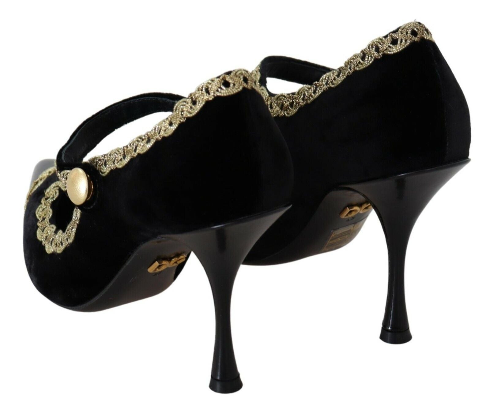 Elegant Gold-Embroidered Black Velvet Pumps - ventzia