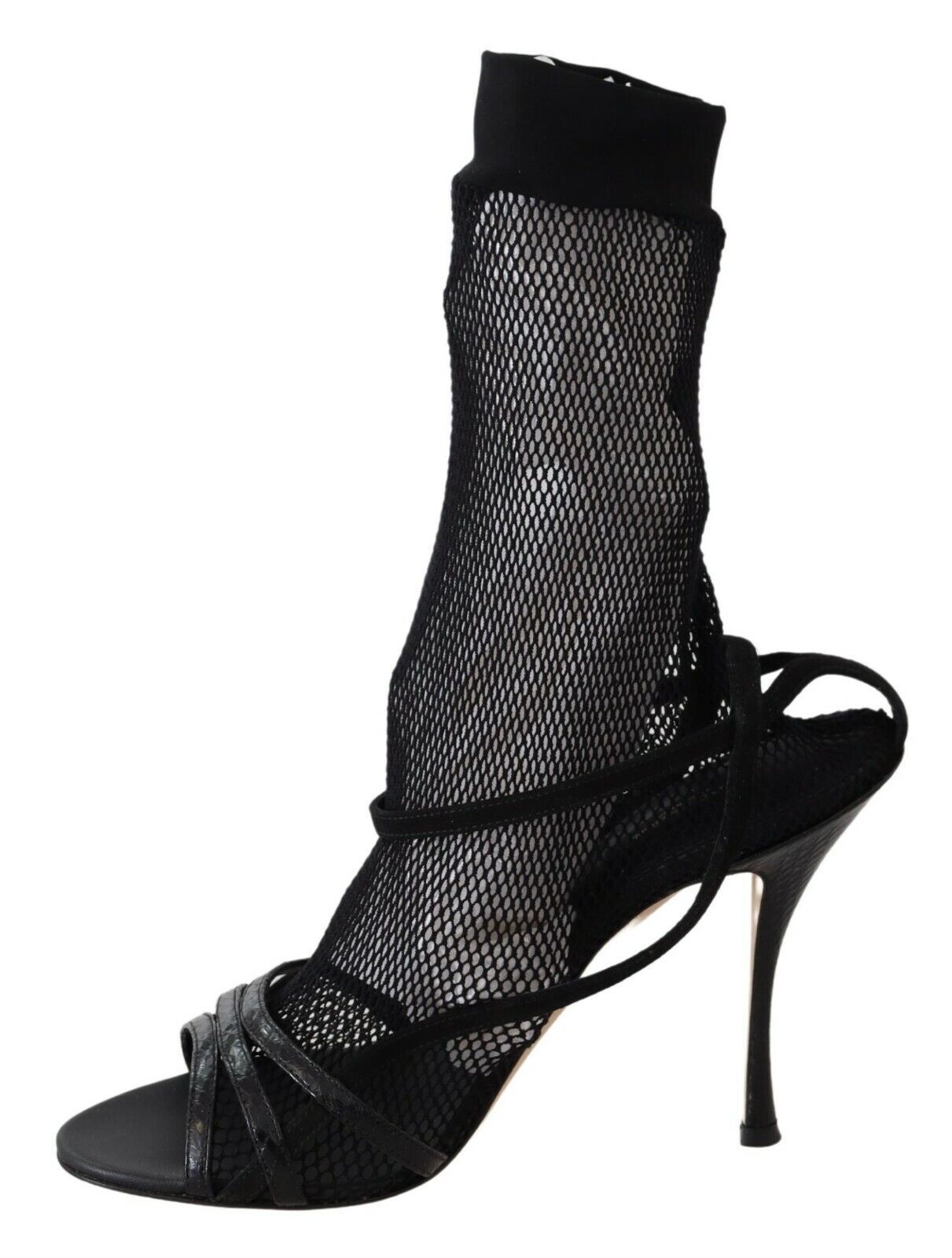 Chic Black Mesh Stiletto Sandals - ventzia