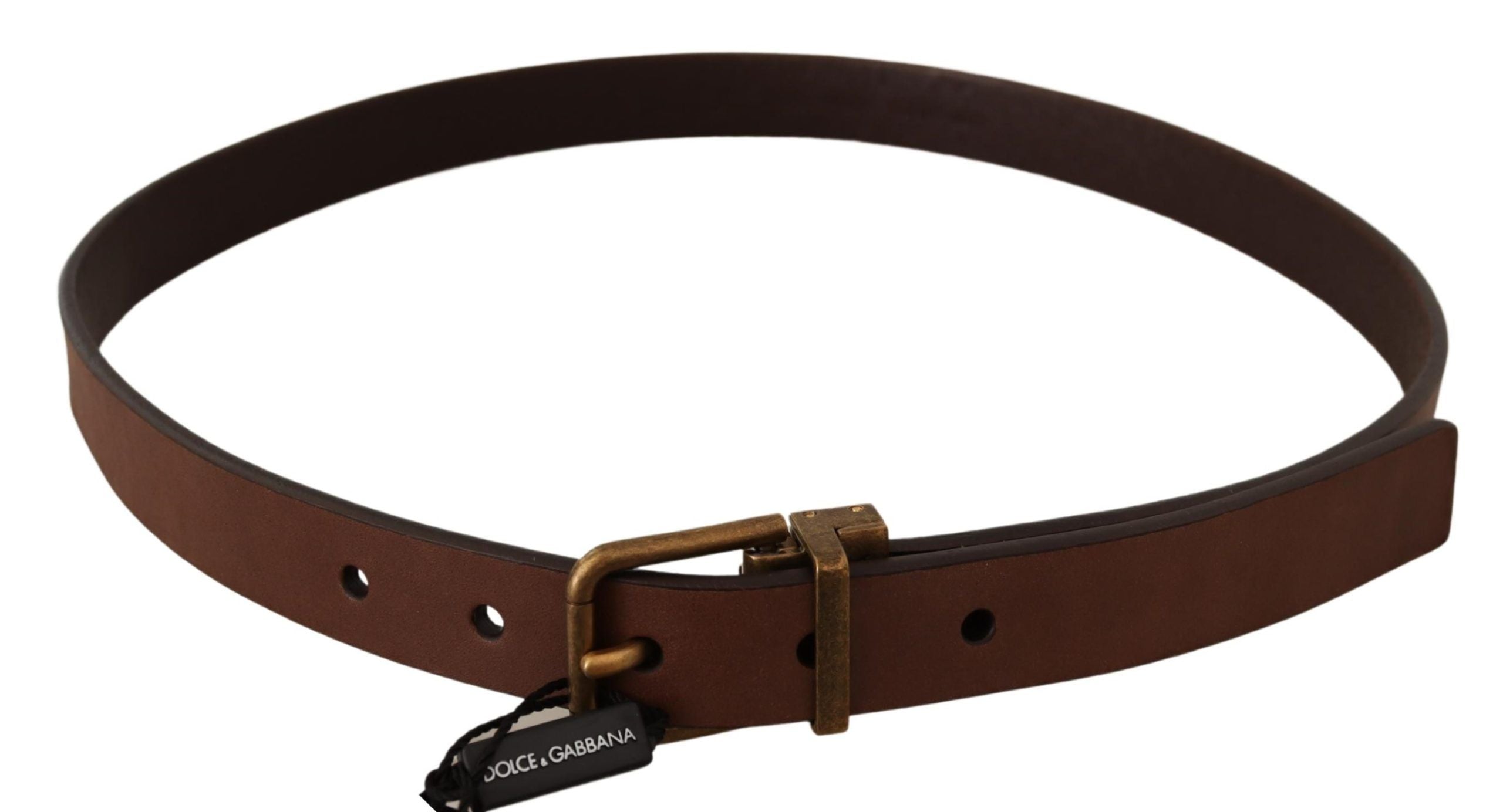 Elegant Brown Leather Belt with Gold Buckle - ventzia