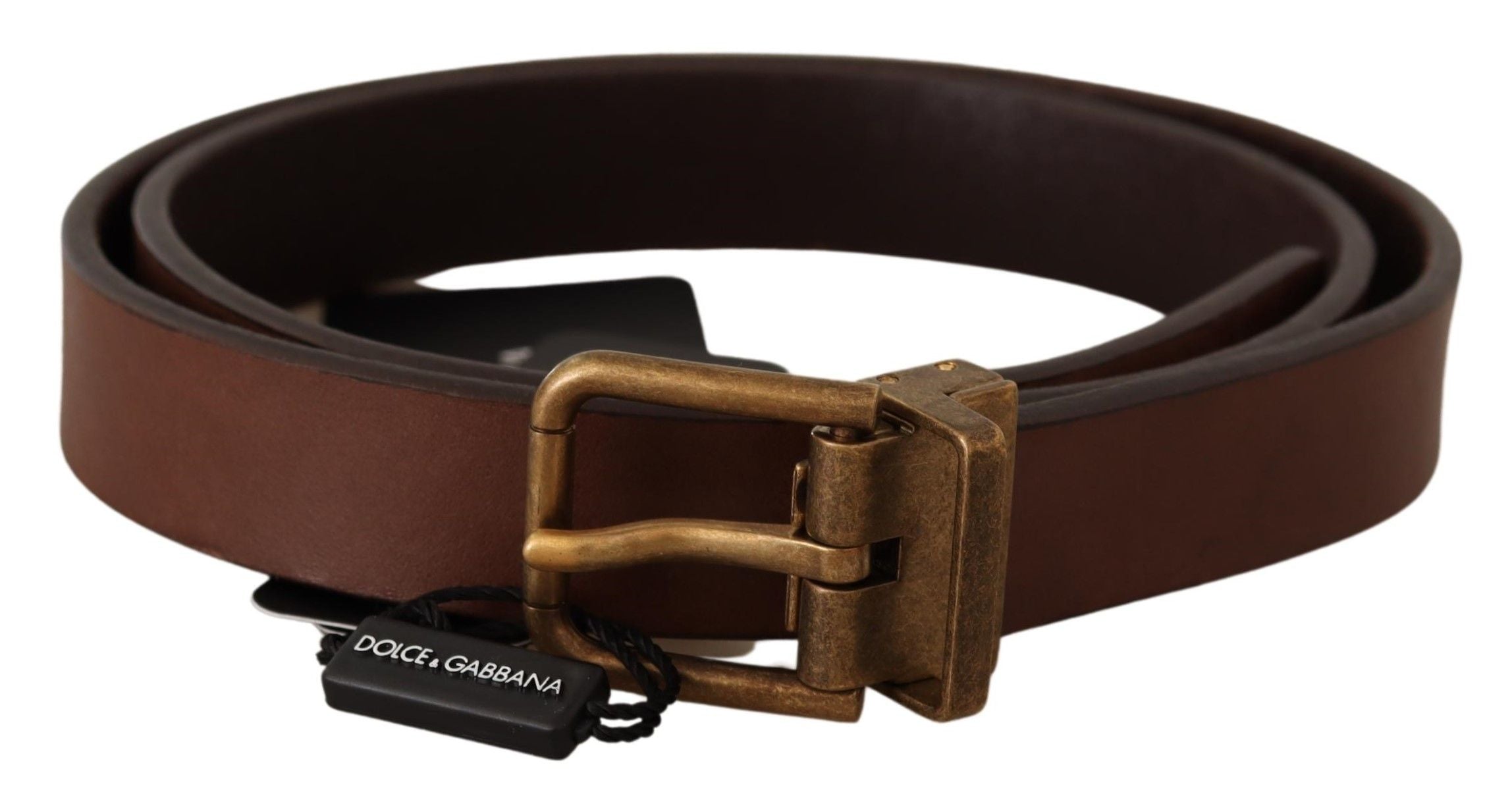 Elegant Brown Leather Belt with Gold Buckle - ventzia