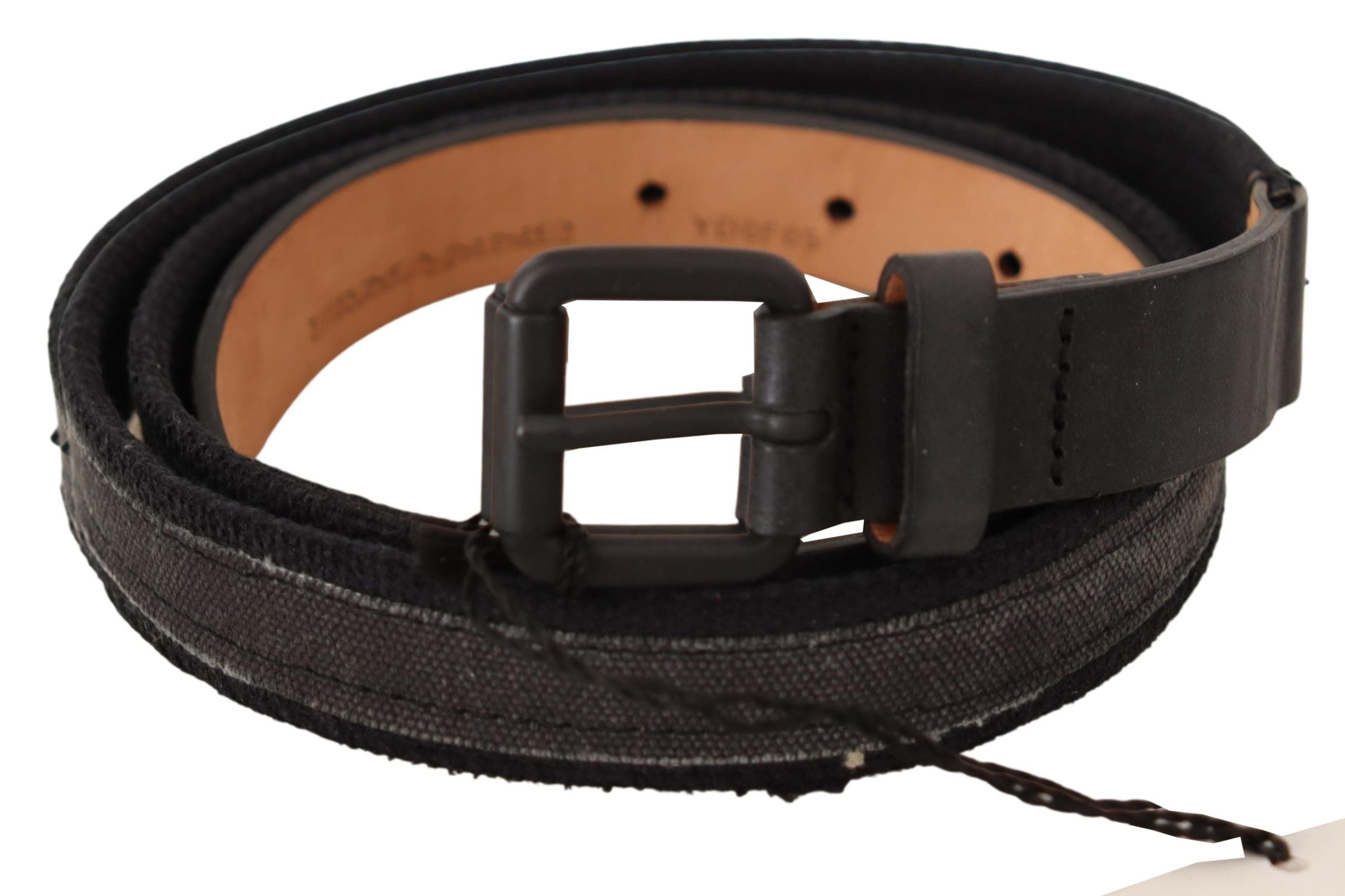 Classic Black Leather Belt with Buckle Fastening - ventzia