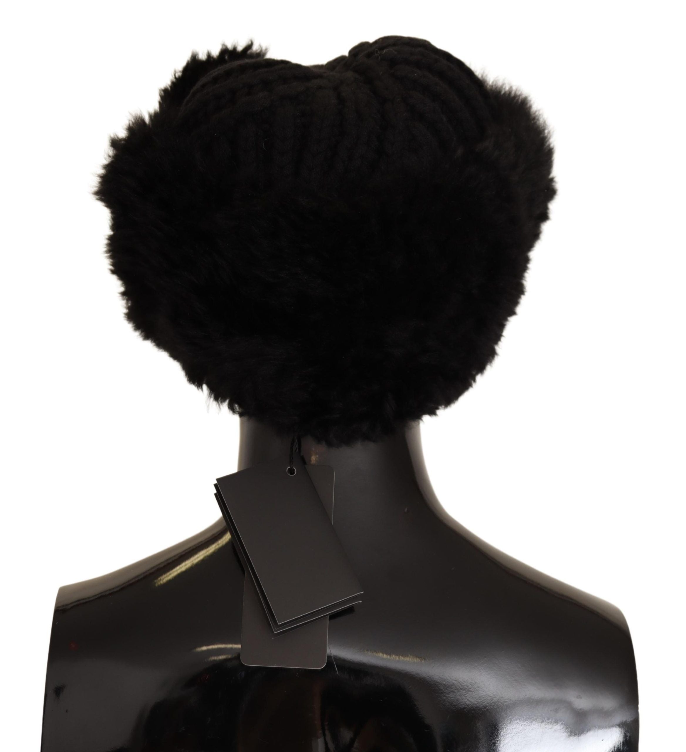 Elegant Black Cashmere Alpaca Fur Beanie - ventzia