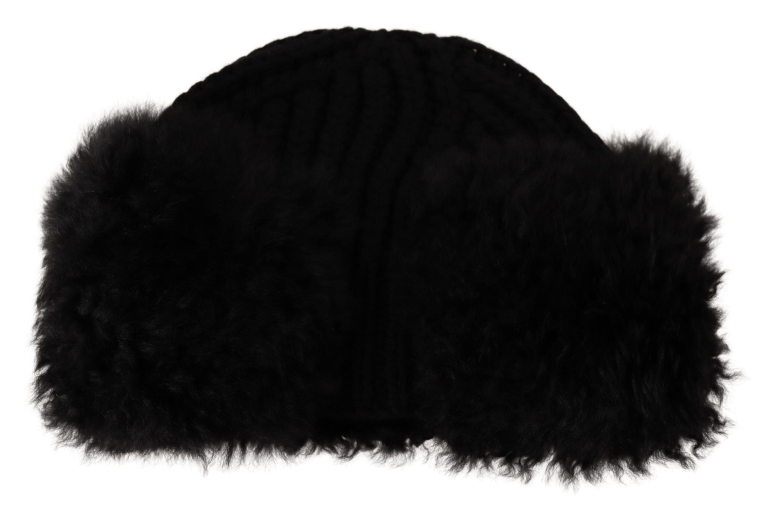 Elegant Black Cashmere Alpaca Fur Beanie - ventzia