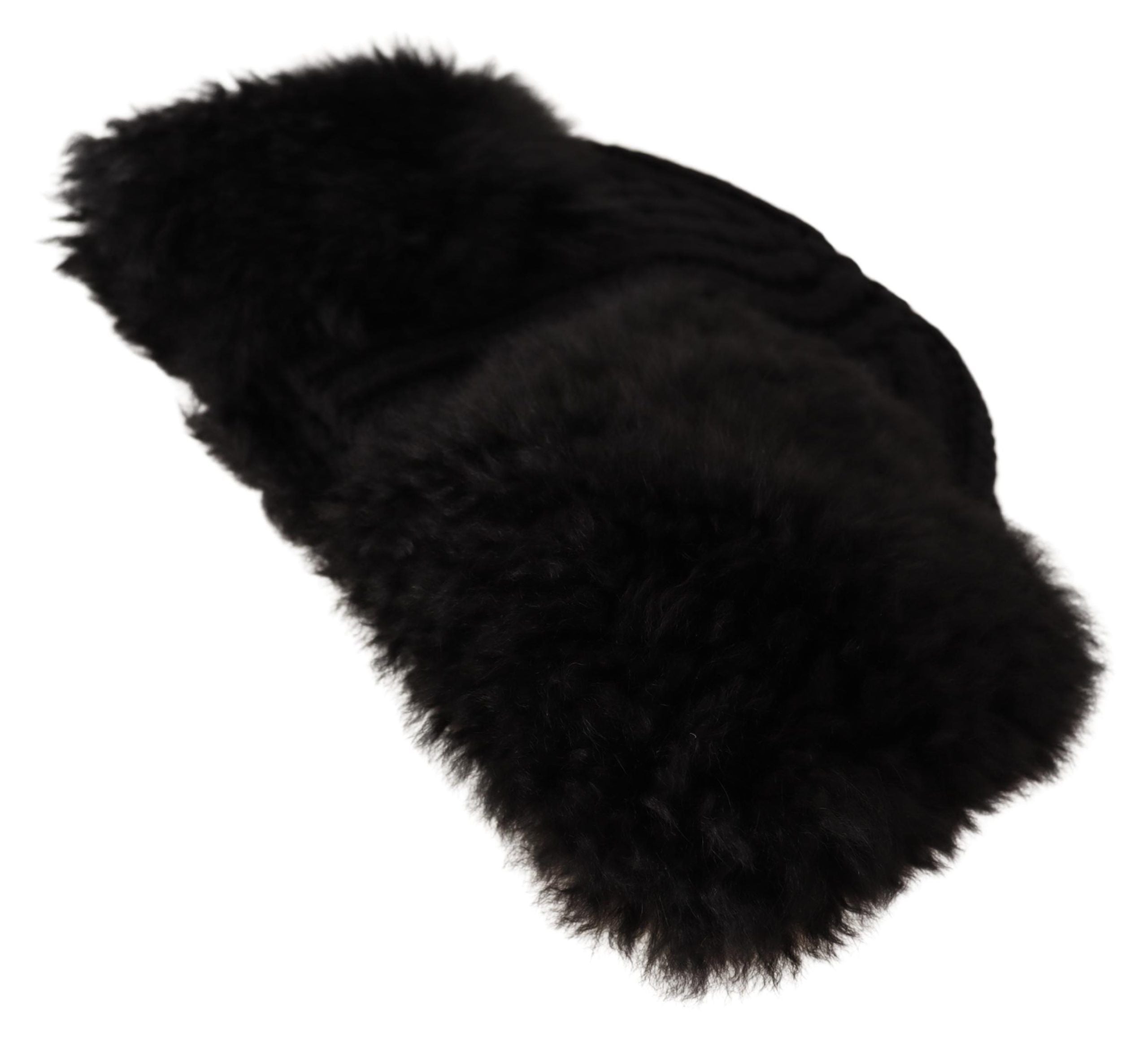 Elegant Black Cashmere Alpaca Fur Beanie - ventzia