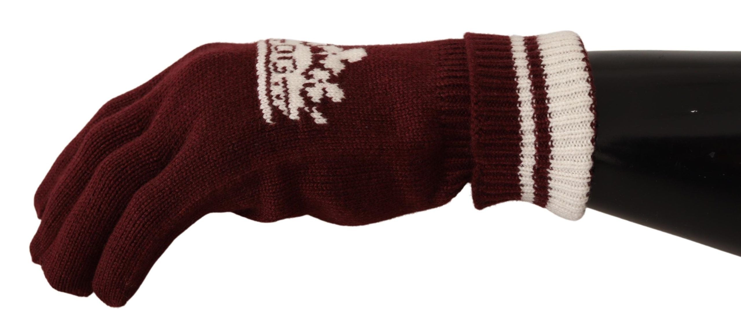 Elegant Red Cashmere Gloves with Crown Motif - ventzia