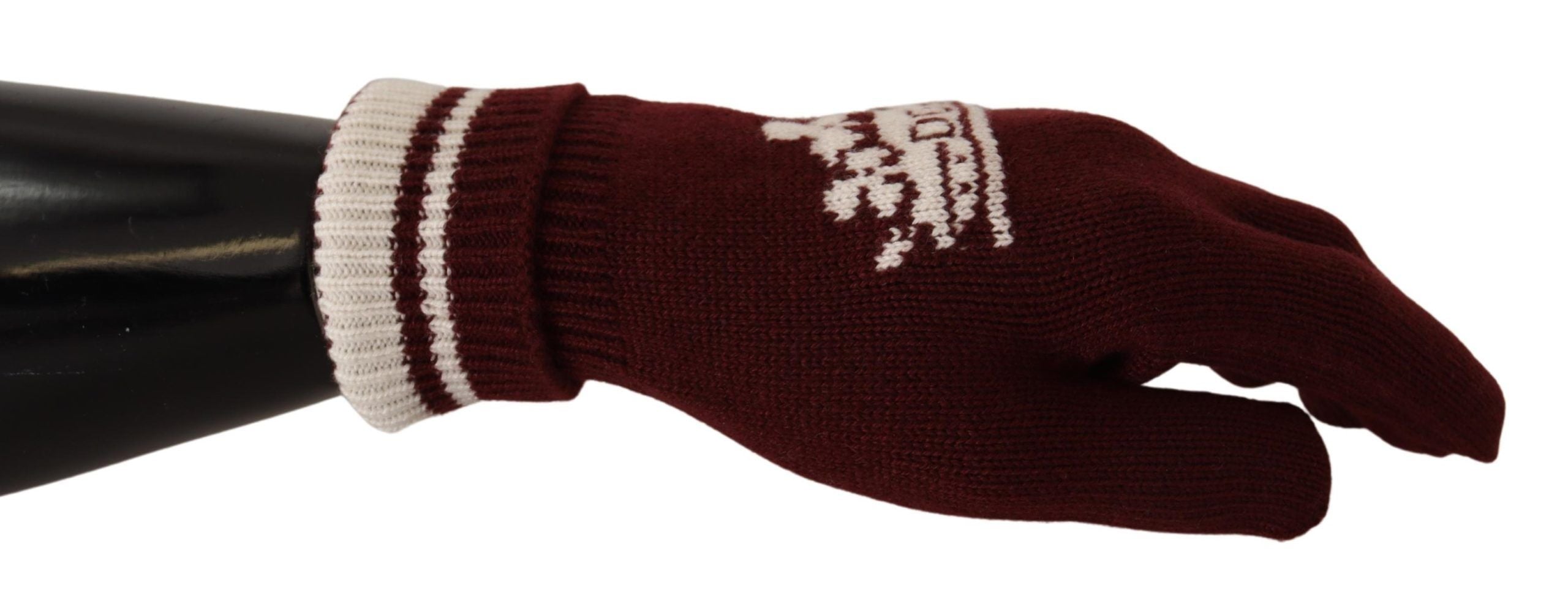 Elegant Red Cashmere Gloves with Crown Motif - ventzia