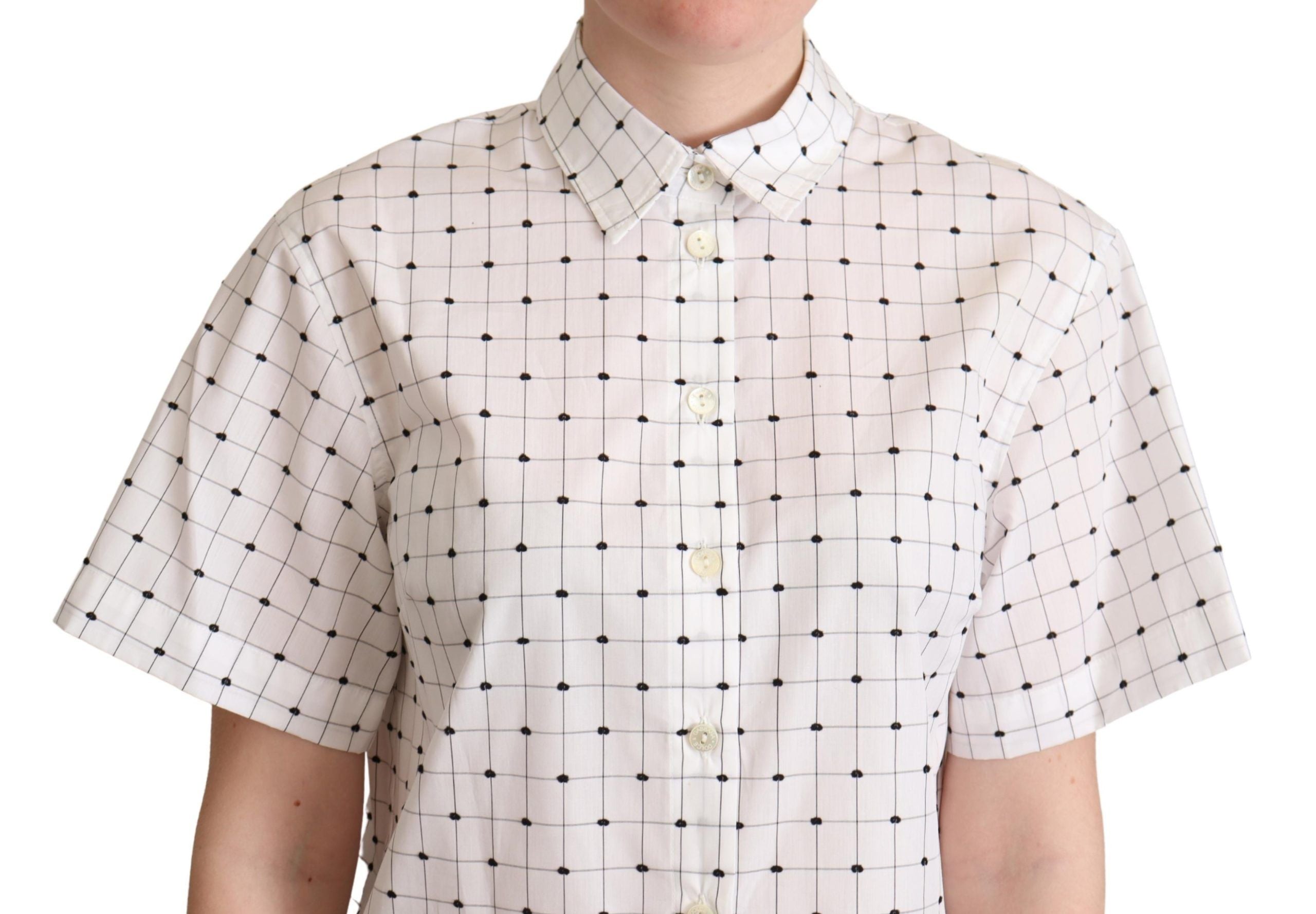 Chic Monochrome Polka Dot Polo Top - ventzia