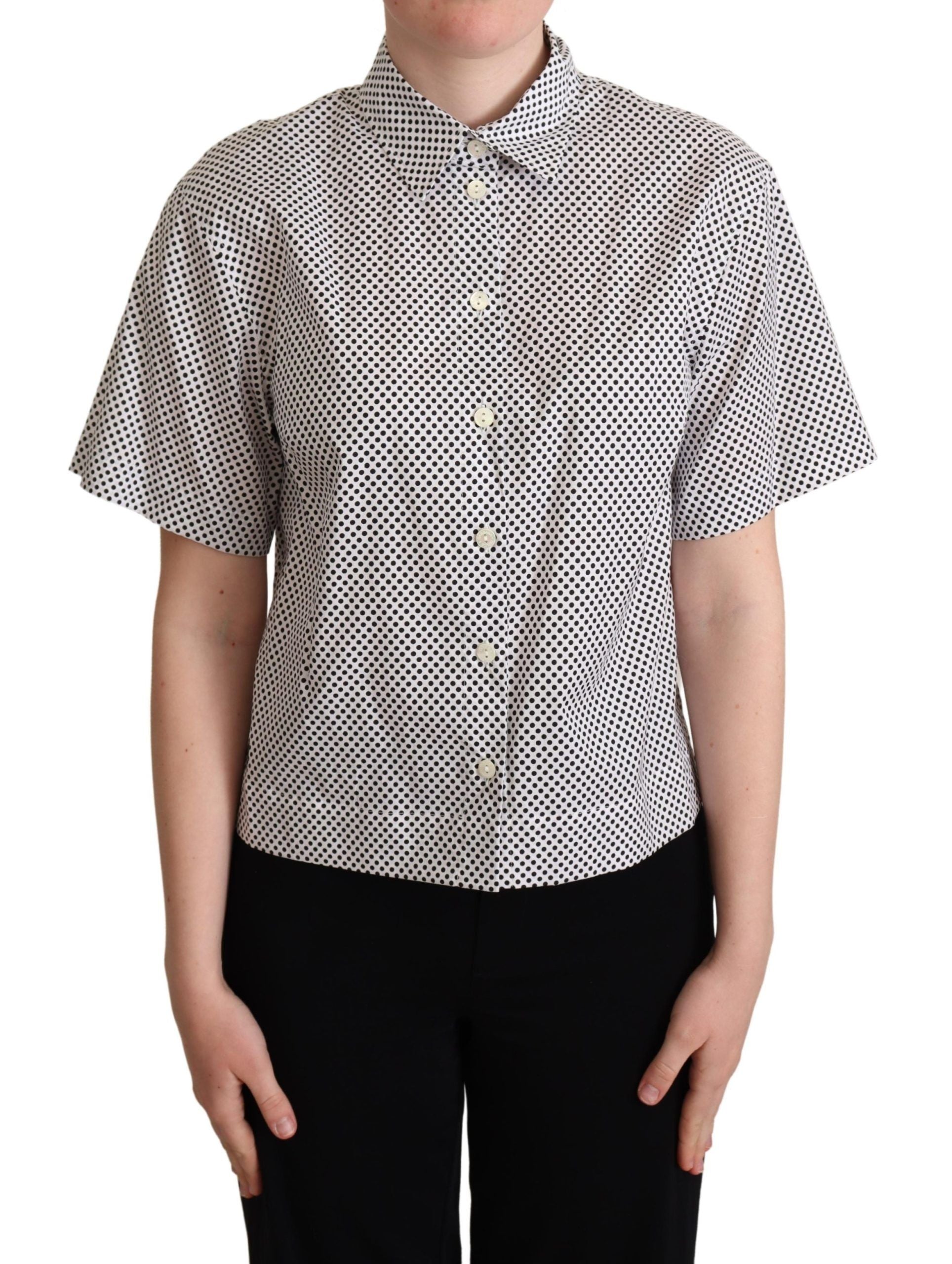 Elegant Polka Dot Cotton Polo Top - ventzia