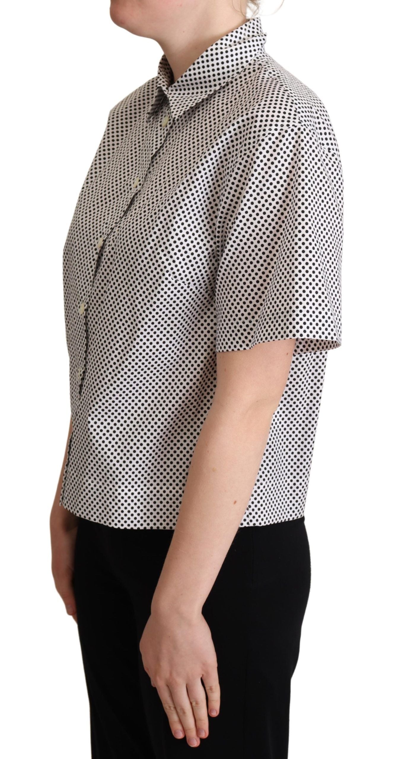 Elegant Polka Dot Cotton Polo Top - ventzia