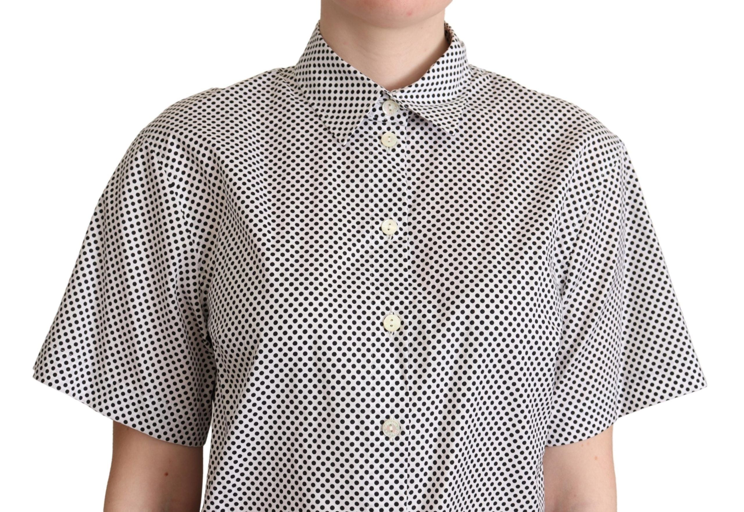 Elegant Polka Dot Cotton Polo Top - ventzia