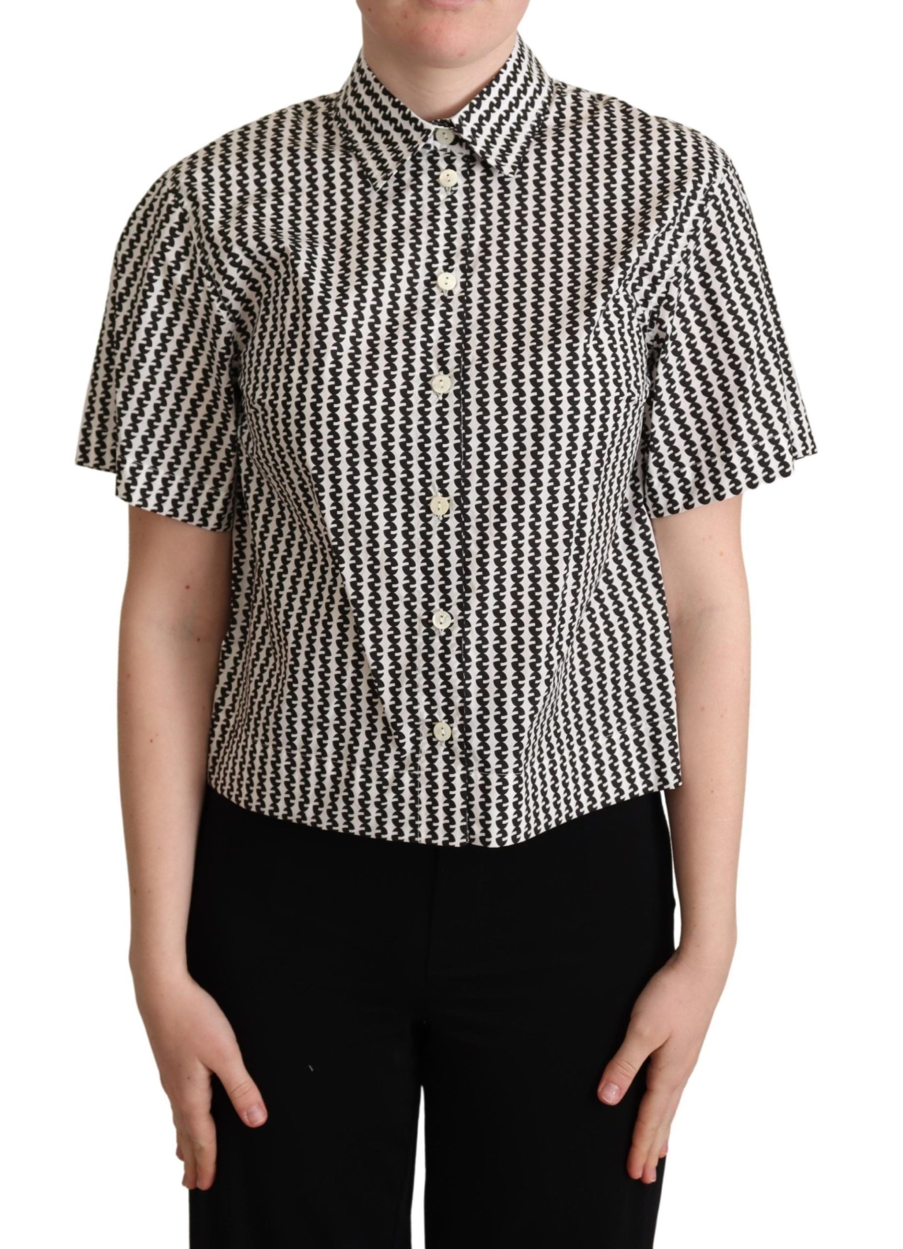Elegant Black and White Patterned Cotton Polo - ventzia