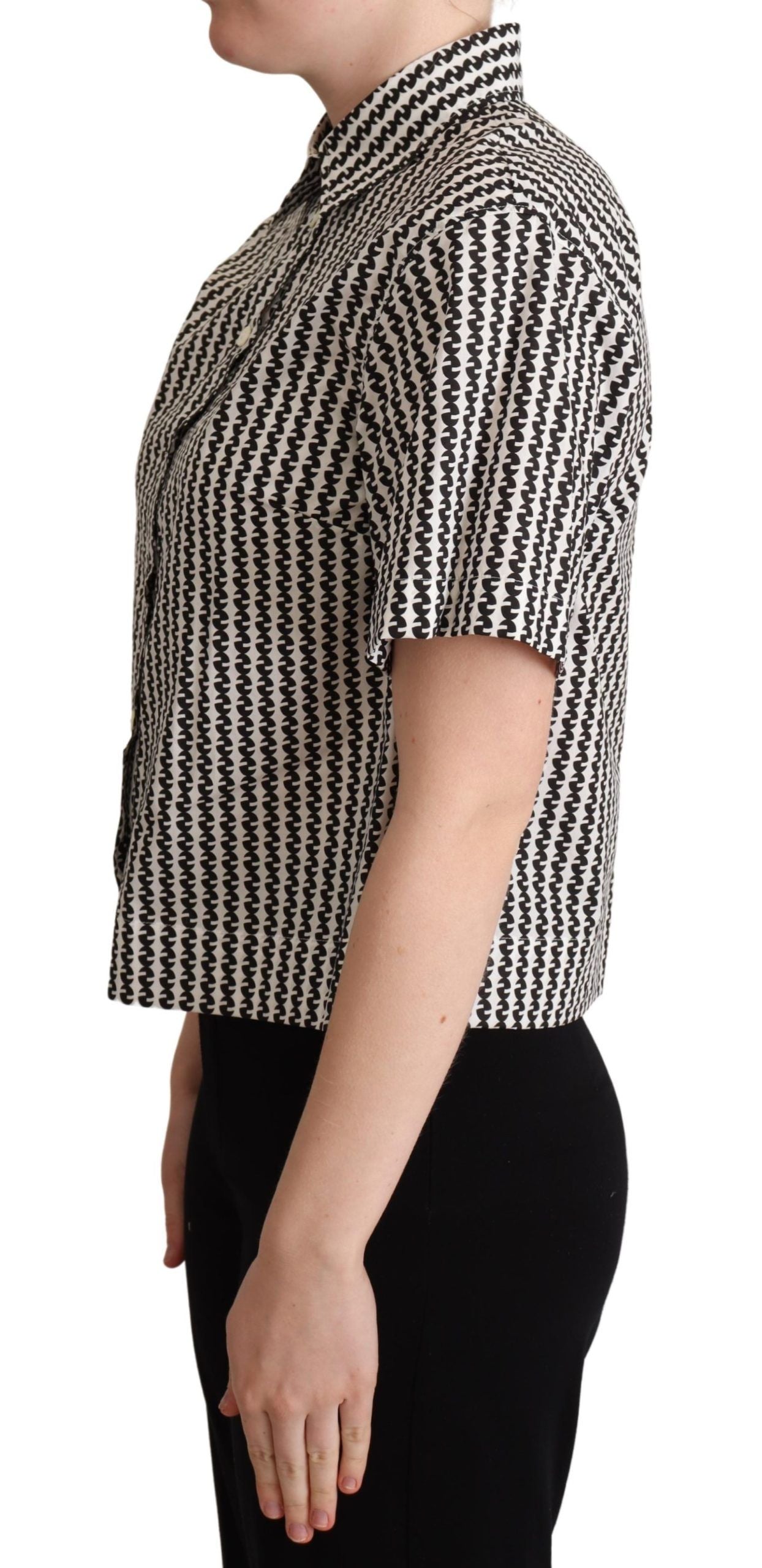 Elegant Black and White Patterned Cotton Polo - ventzia
