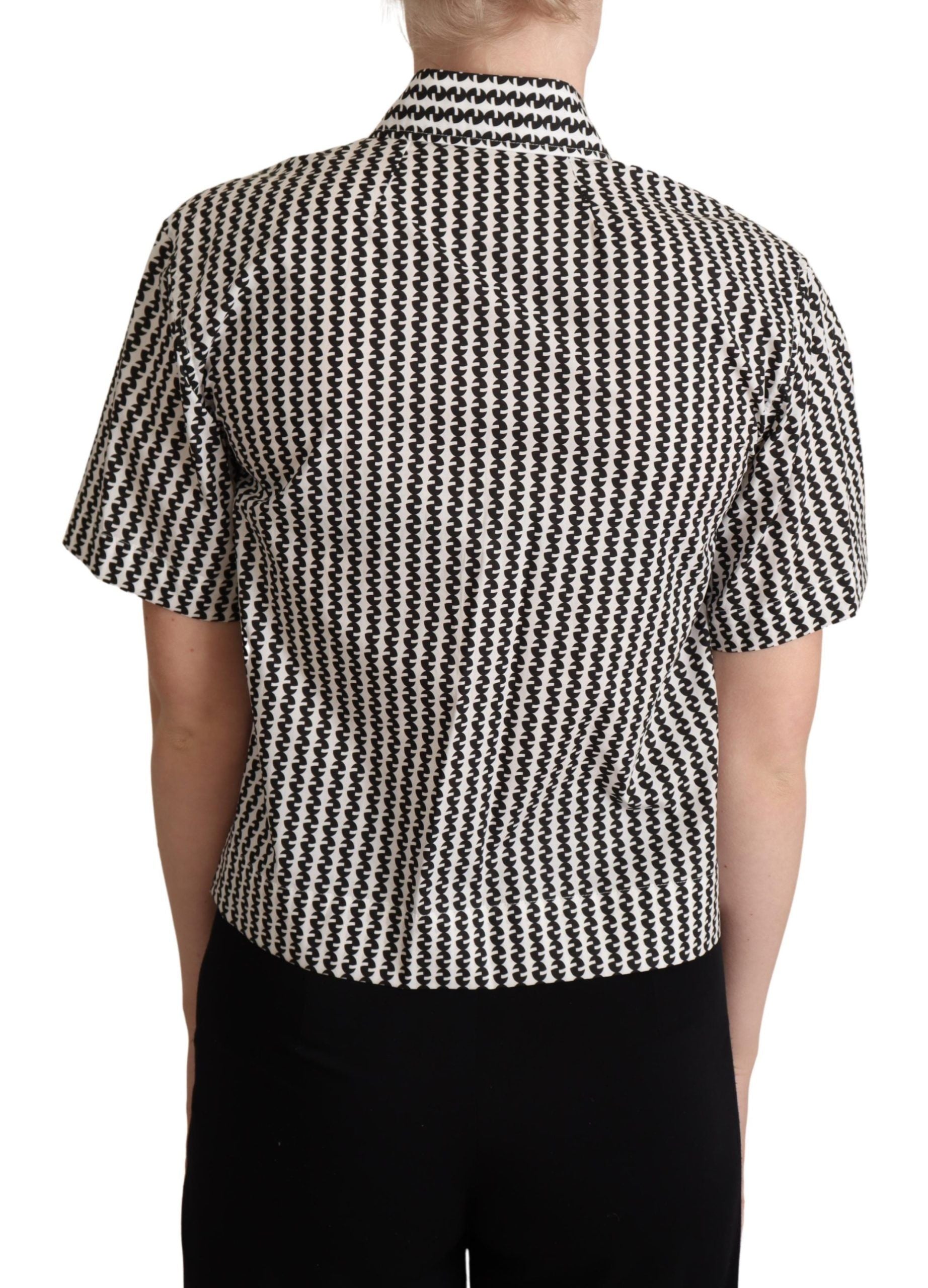 Elegant Black and White Patterned Cotton Polo - ventzia