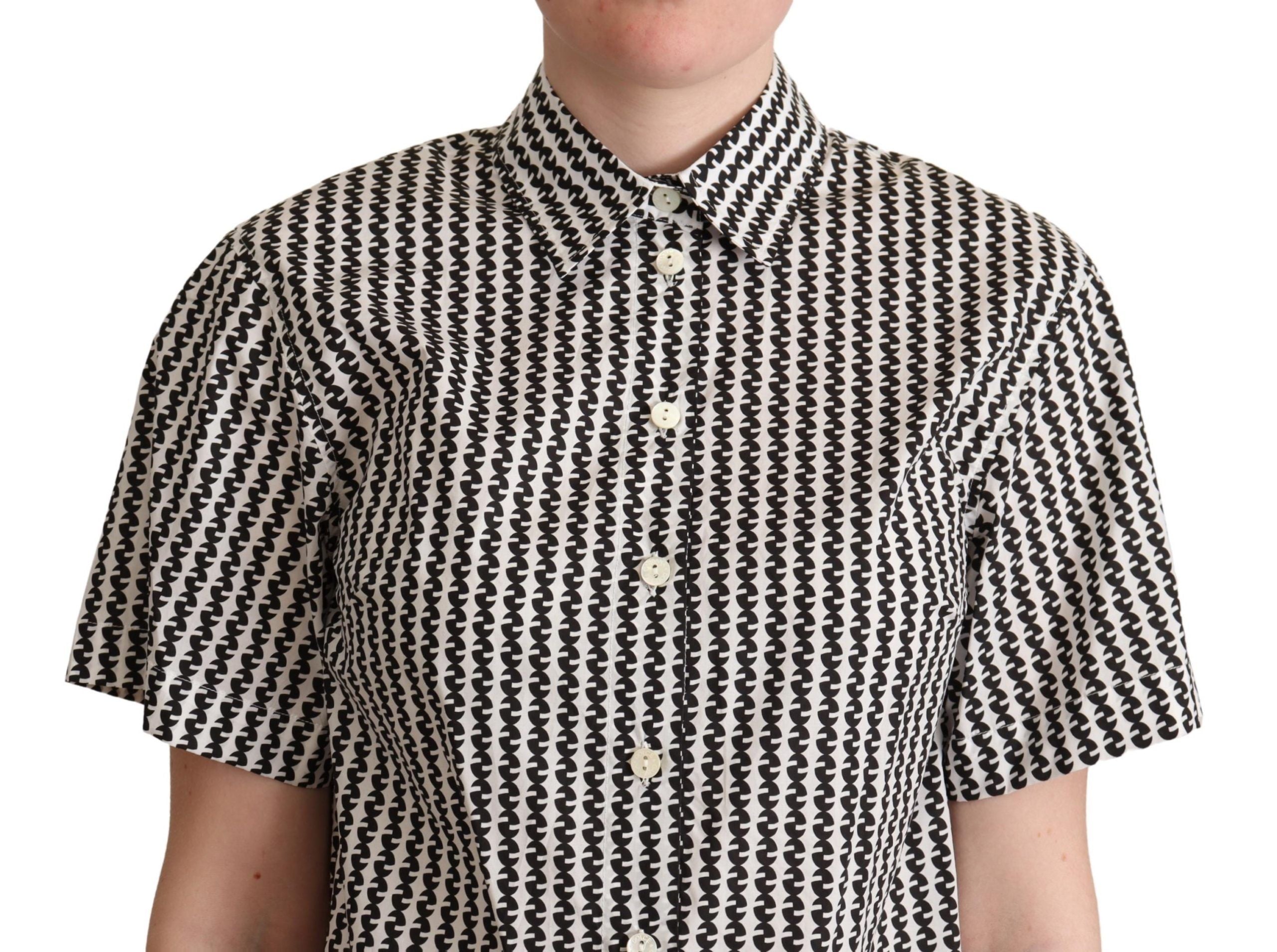 Elegant Black and White Patterned Cotton Polo - ventzia