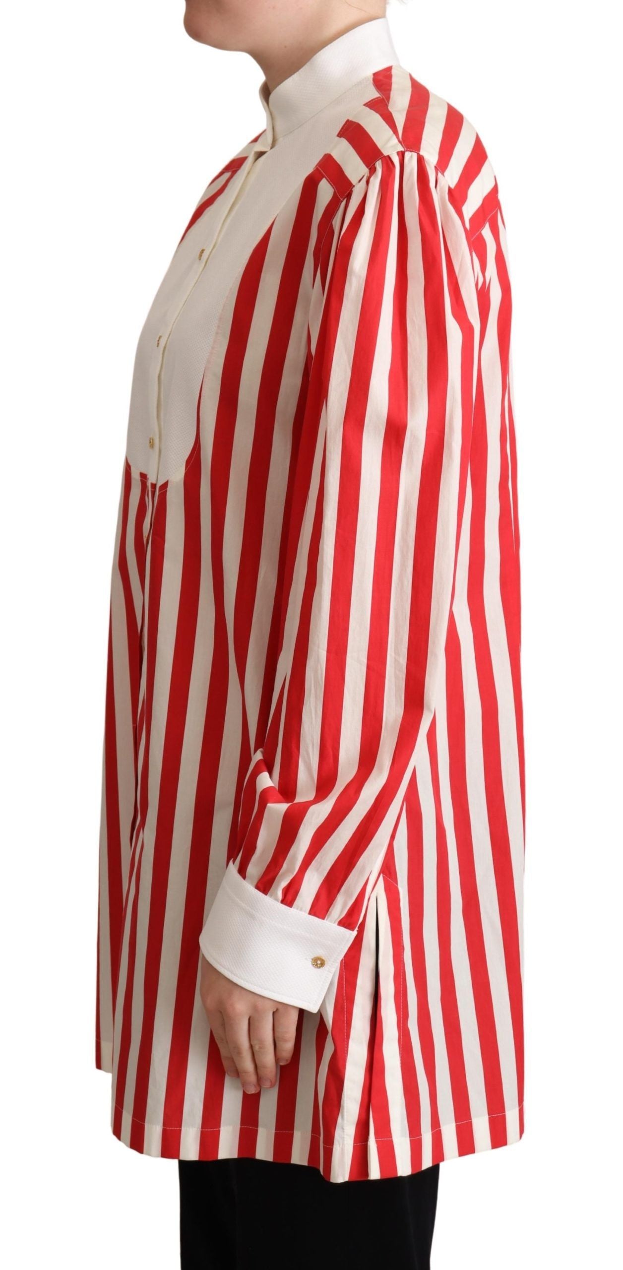 Elegant Red and White Stripe Cotton Polo Top - ventzia