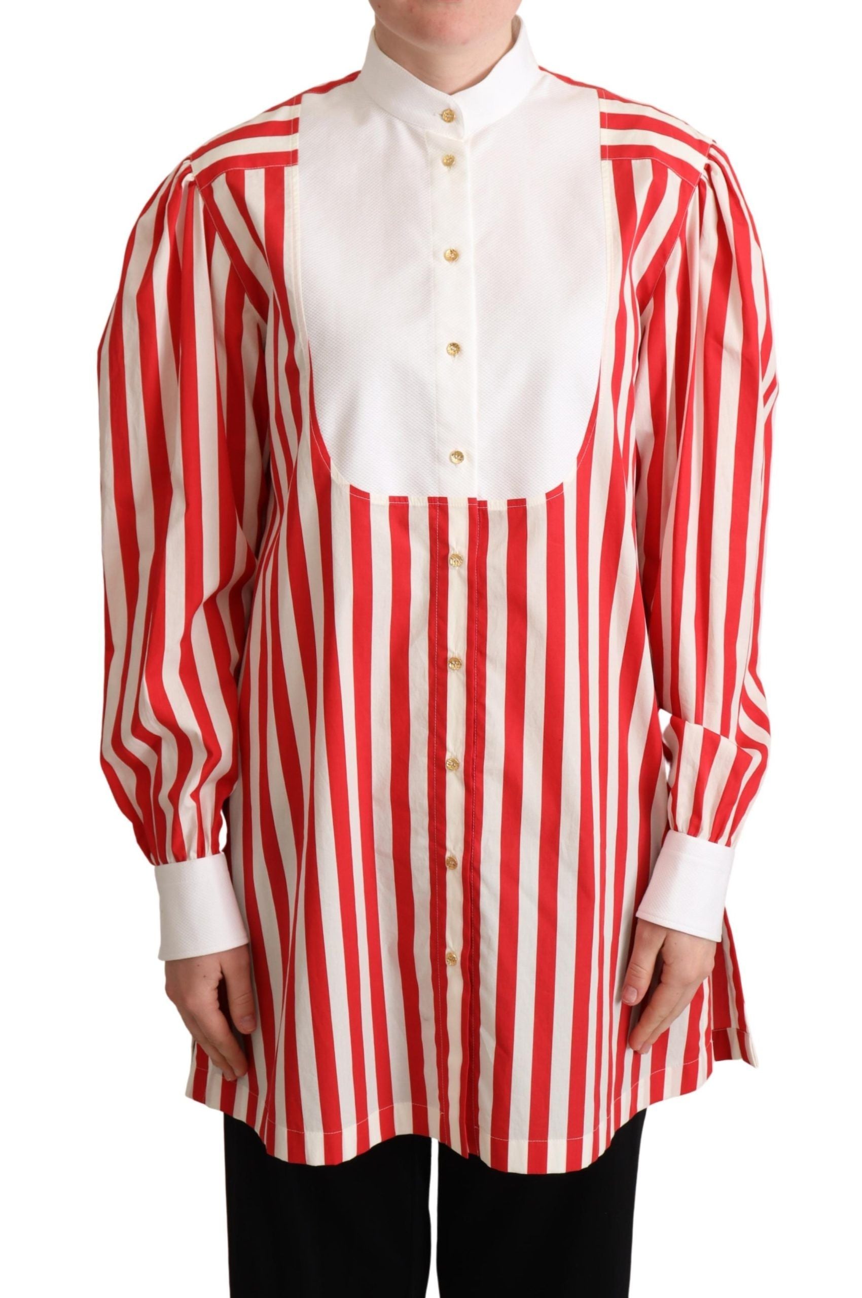 Elegant Red and White Stripe Cotton Polo Top - ventzia