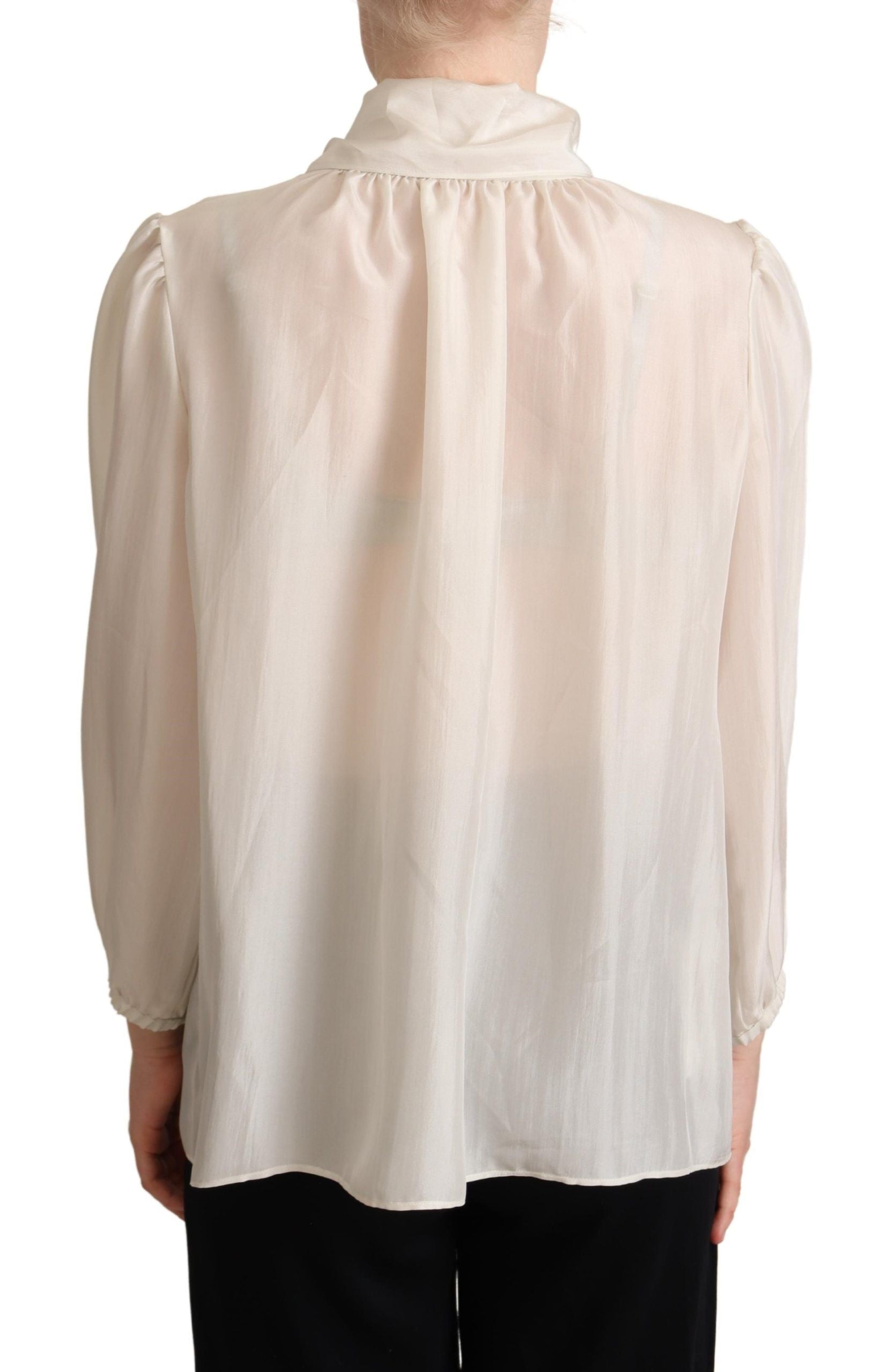 Elegant Light Gray Silk Ascot Blouse - ventzia