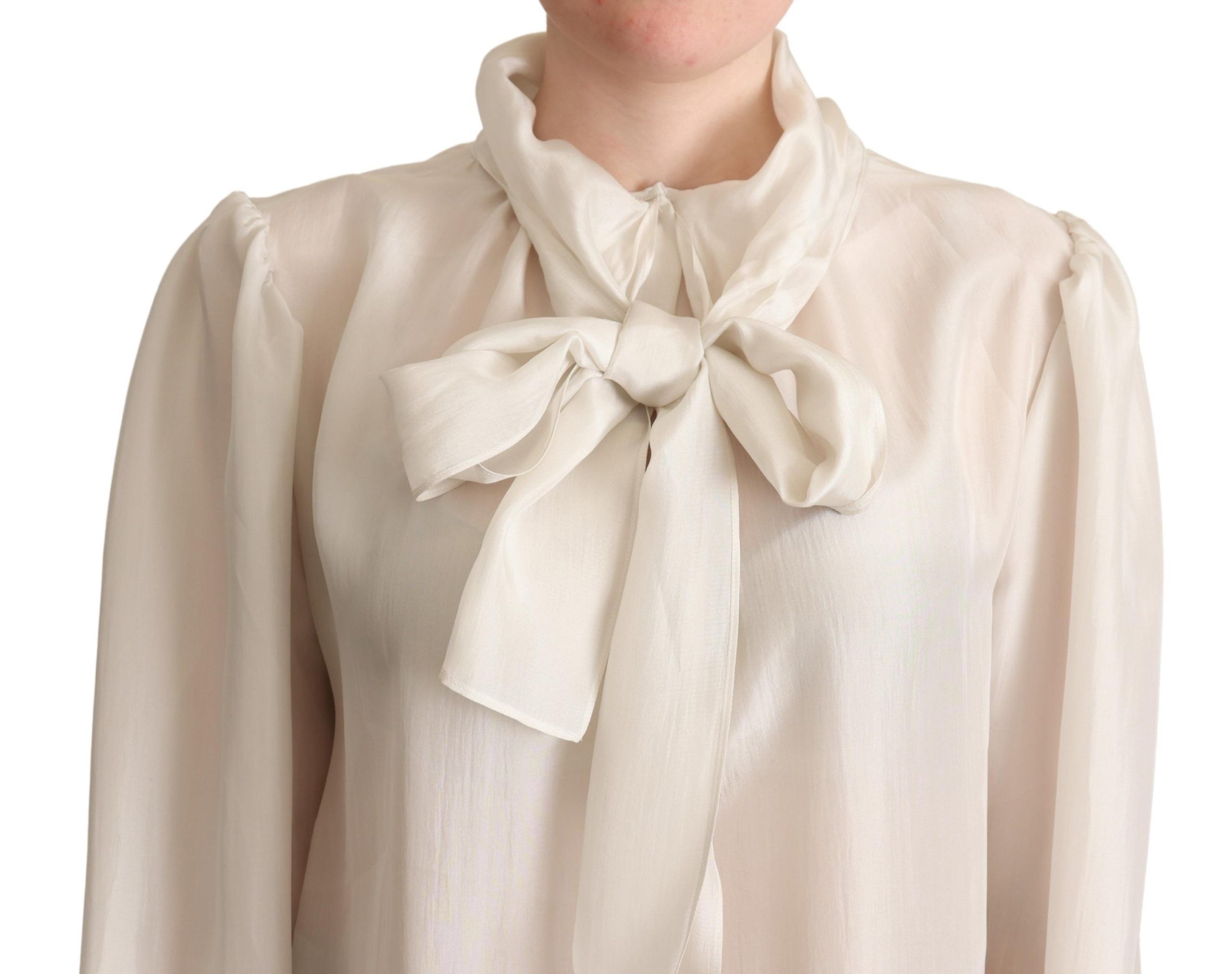 Elegant Light Gray Silk Ascot Blouse - ventzia