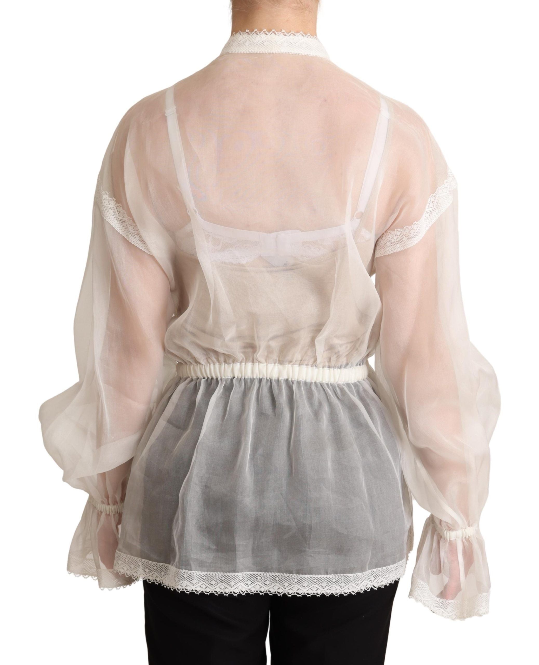 Elegant White Silk-Cotton Ascot Blouse - ventzia